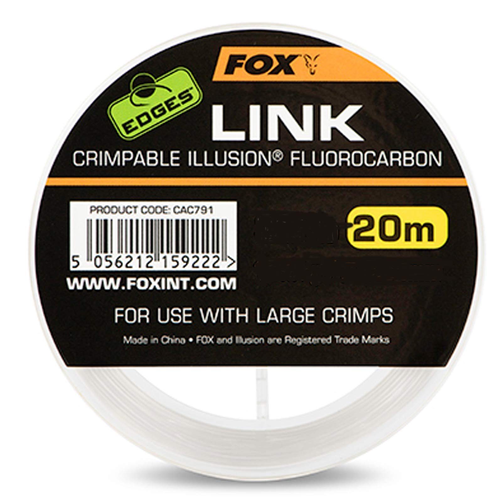 Fox Angelschnur, 20 m Länge, Fox Edges Link Crimpable Illusion Fluorocarbon – 0.64mm/35lb 20m Angelschnur 0,64mm 15,9kg