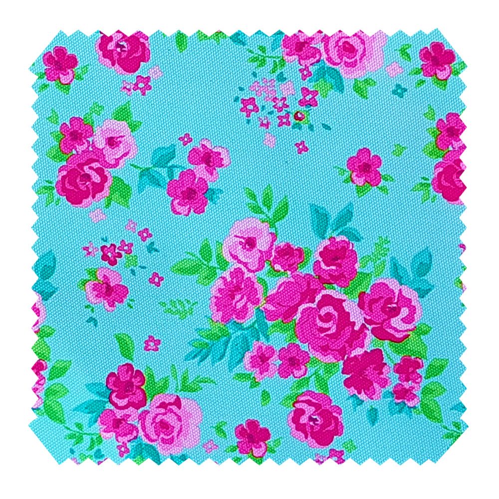 novely® Stoff OXFORD 210D D13 Rosen Hellblau Pink Printstoff Outdoor, Wasserabweisend, Outdoor, Meterware, 1lfm
