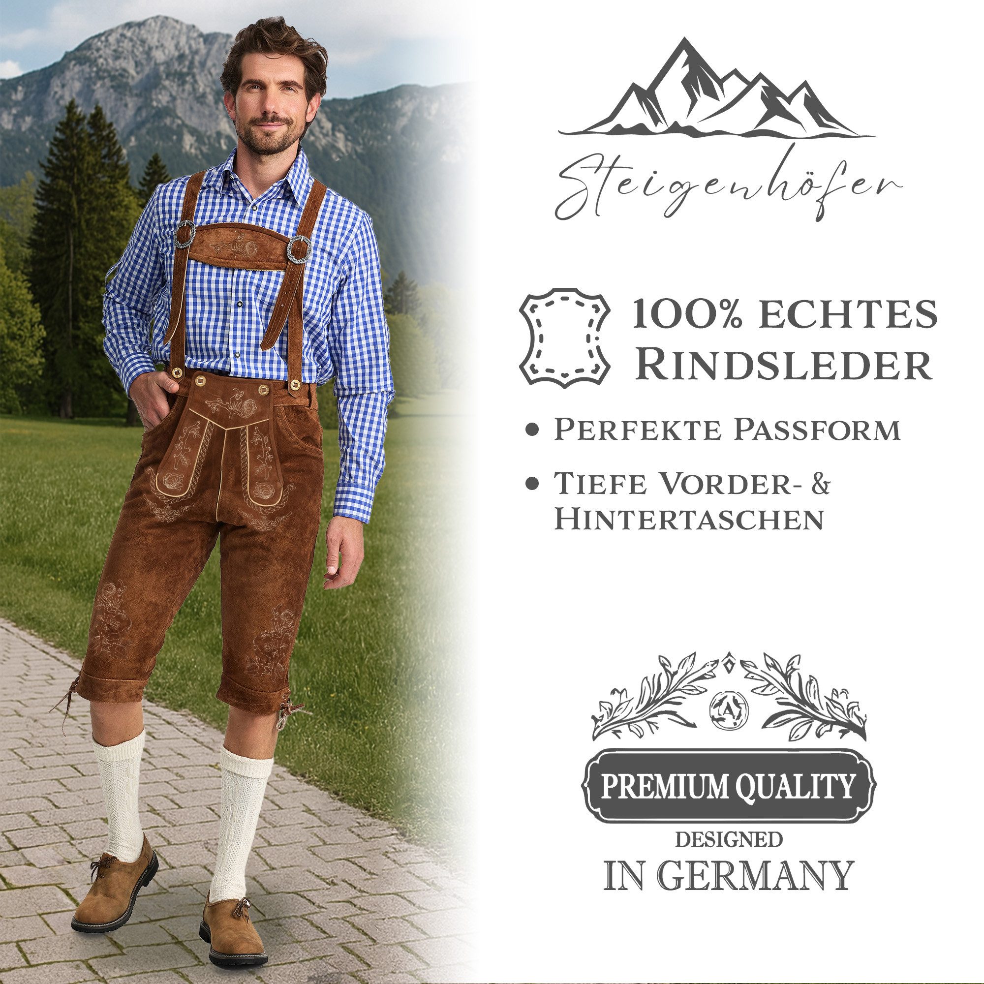 Steigenhöfer Manufaktur Trachtenlederhose Lederhose Herren Tracht Kniebund günstig online kaufen