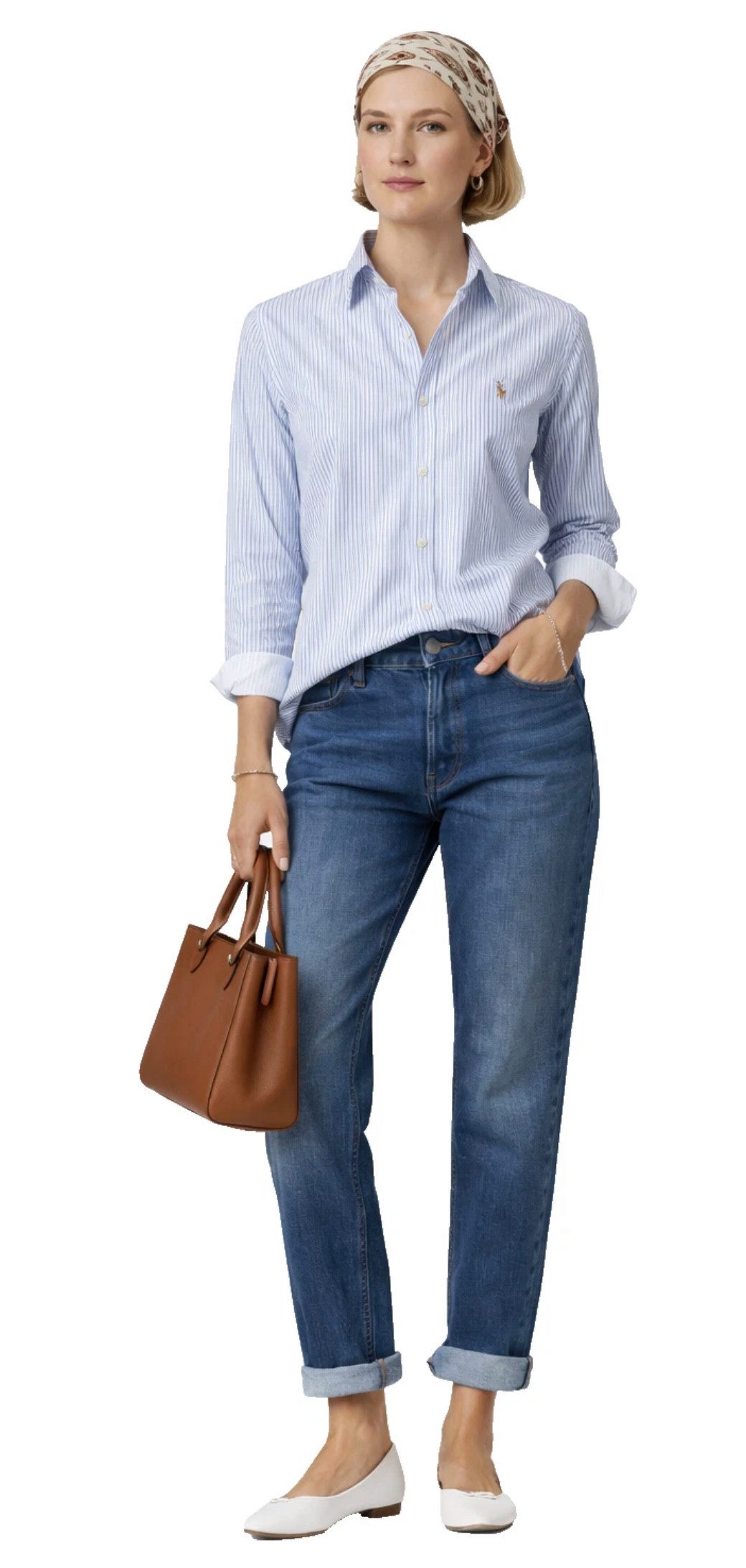 Polo Ralph Lauren Streifenhemd Damen Bluse Heidi Oxford Cotton mit Streifen sofortige Authentifizierung über einen QR-Code möglich
