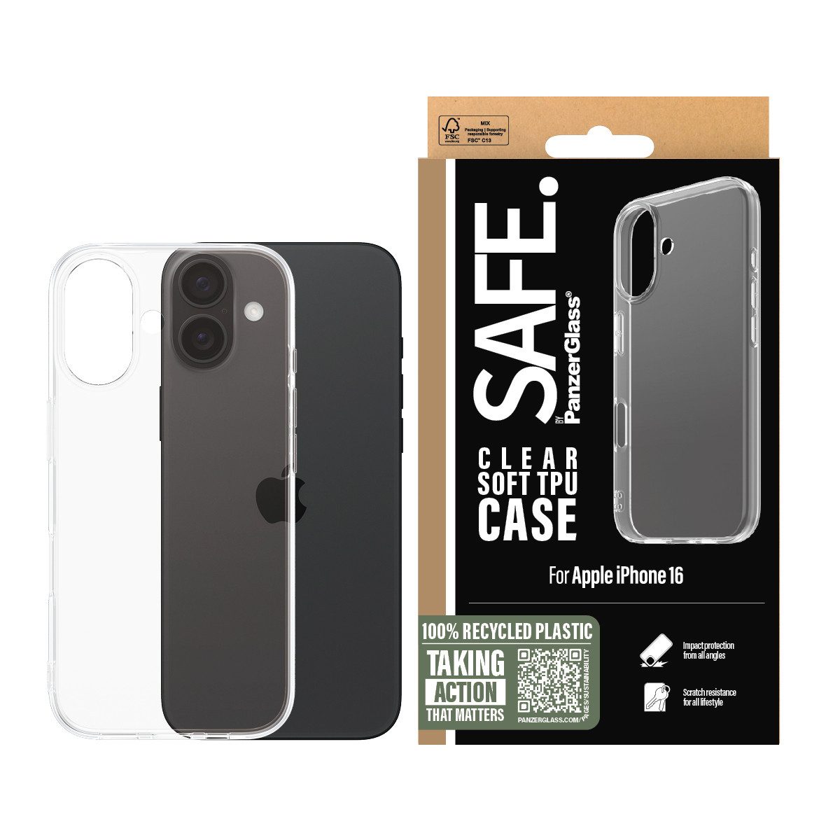 SAFE by PanzerGlass Handyhülle Soft TPU Case für Apple iPhone 16, Backcover, Schutzhülle, Handyschutzhülle, Case, Schutzcase, stoßfest