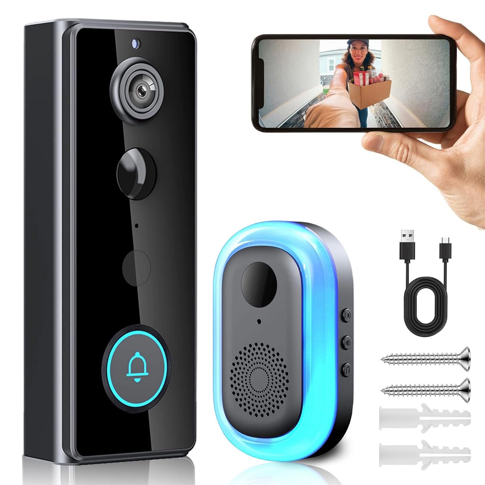 AKKEE Video-Türsprechanlage Wi-Fi Smart Home Türsprechanlage, mit Kamera, Überwachungskamera (Gegensprechfunktion)