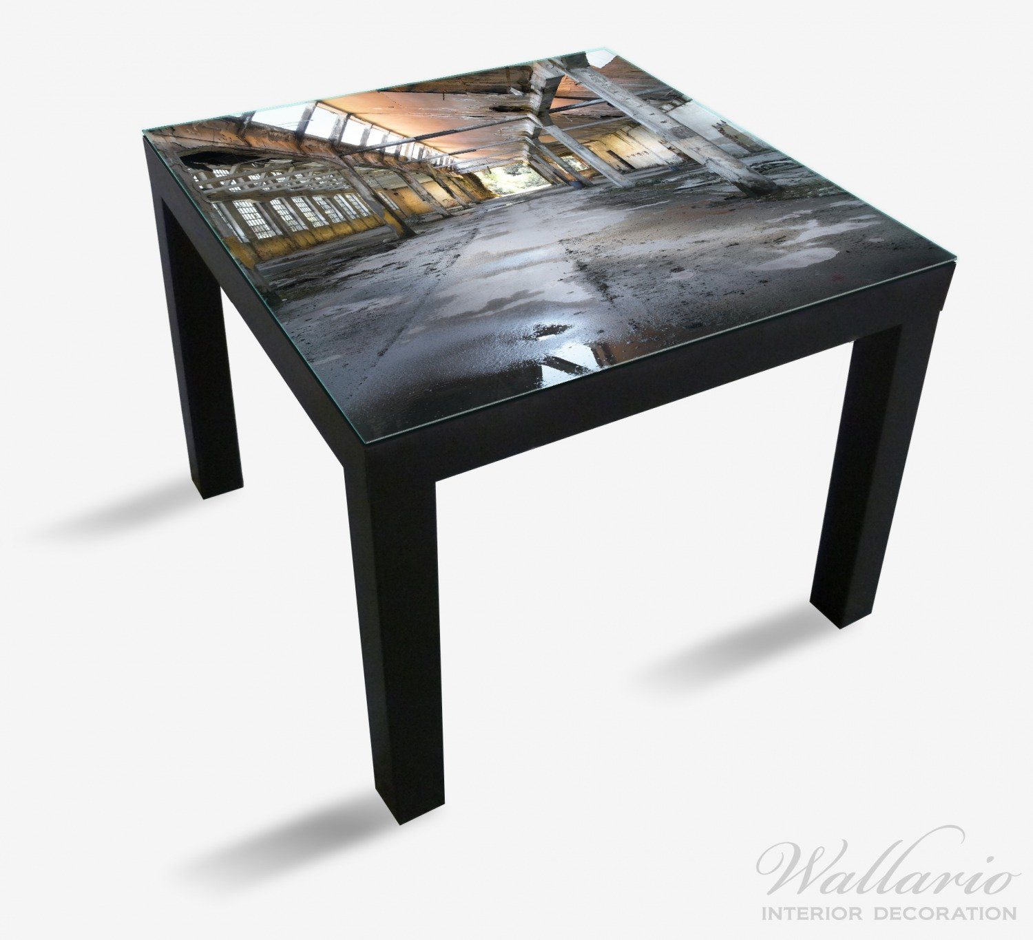 Wallario Tischplatte und leerstehend (1 Ikea Lack einsam Tisch geeignet St), für Industriehalle Alte