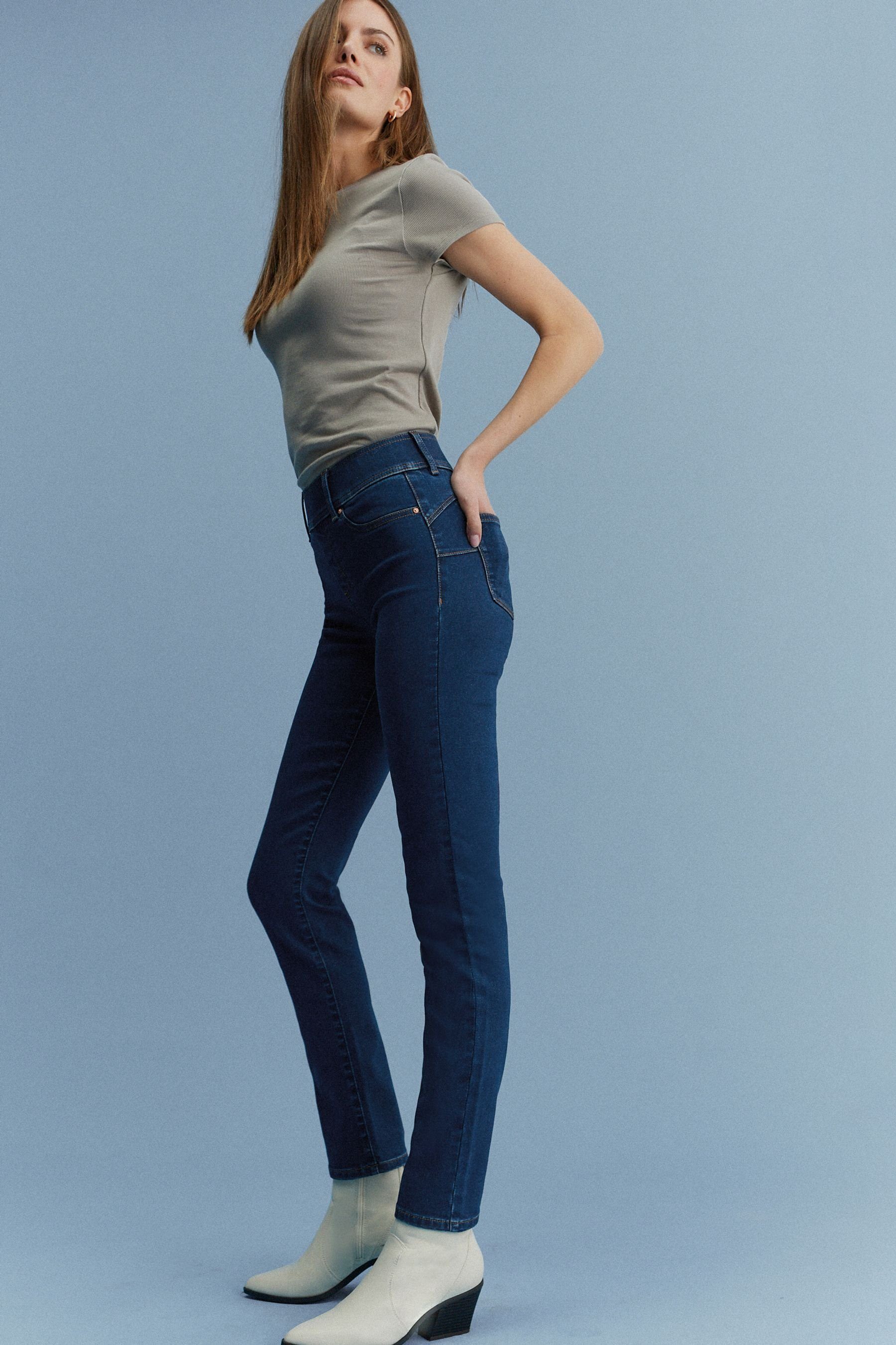 Fit Figurformende Denim-Stretch (1-tlg) aus Blue Next Slim Leggings Slim-fit-Jeans Rinse