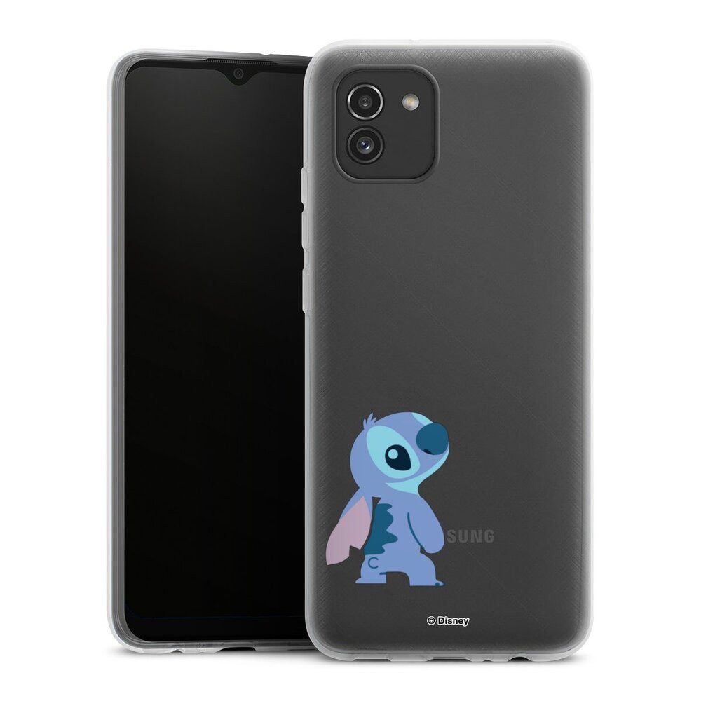 DeinDesign Handyhülle Lilo & Stitch Fanartikel Disney Stitch Smiling, Samsung Galaxy A03 Silikon Hülle Bumper Case Handy Schutzhülle