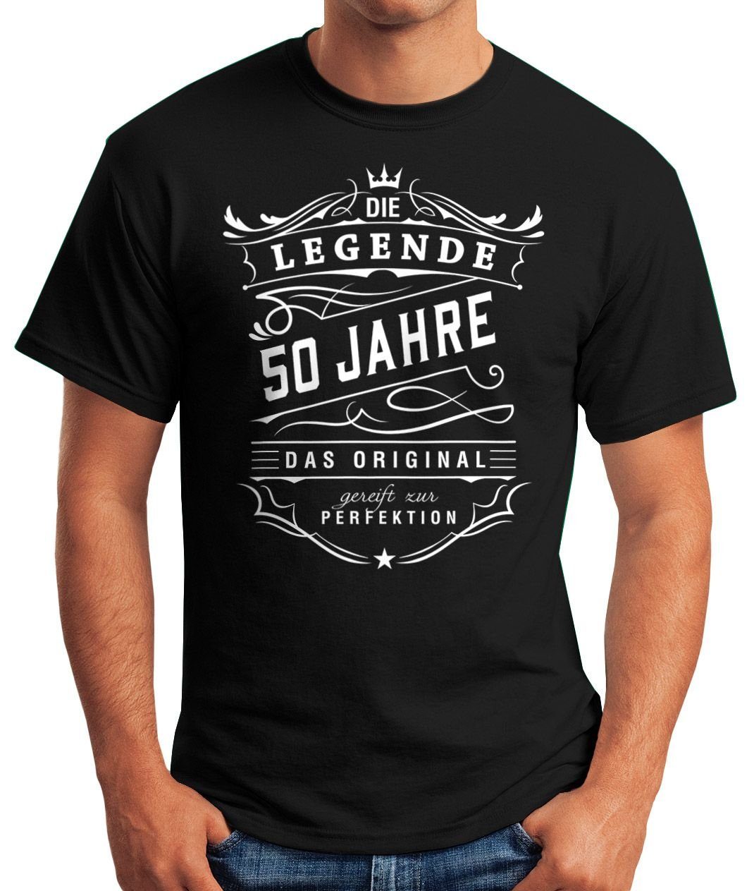 30-80 Print-Shirt Geschenk T-Shirt Die Print 50 Legende Moonworks® Geburtstag Herren mit MoonWorks schwarz Jahre