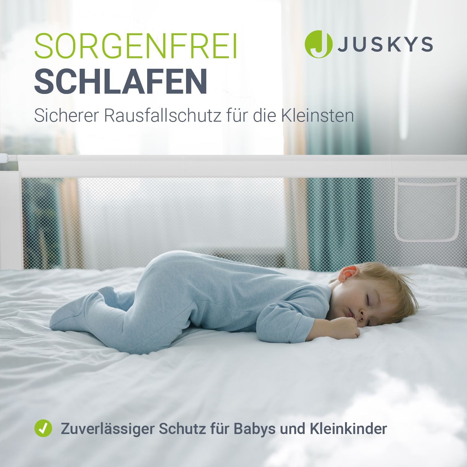 Juskys Bettschutzgitter Jaron, 180 cm, Rausfallschutz für Baby, höhenverstellbar & kombinierbar