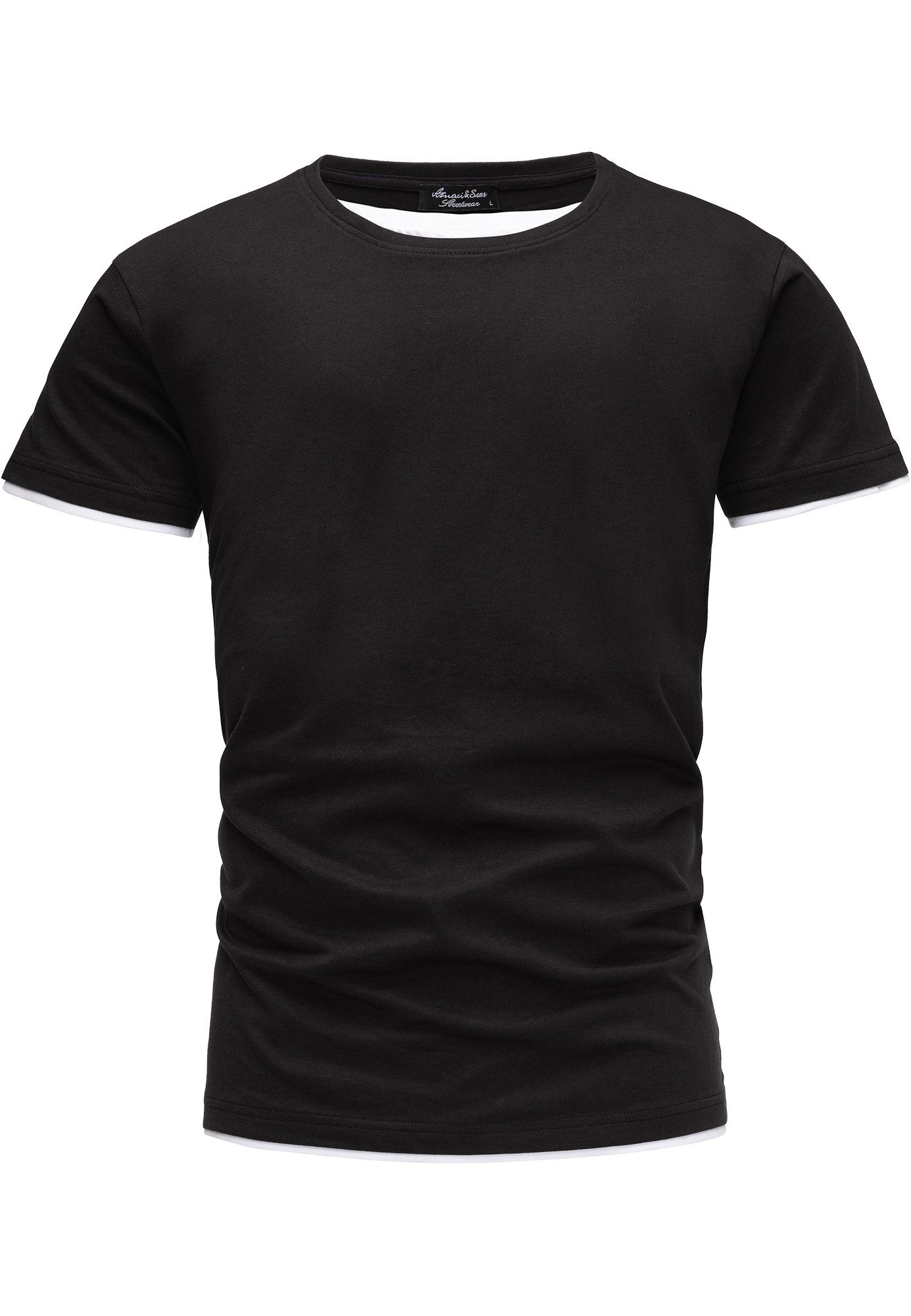 Amaci&Sons T-Shirt LAKEWOOD Herren Slim-Fit Basic Shirt Doppel Farbig mit Rundhalsausschnitt