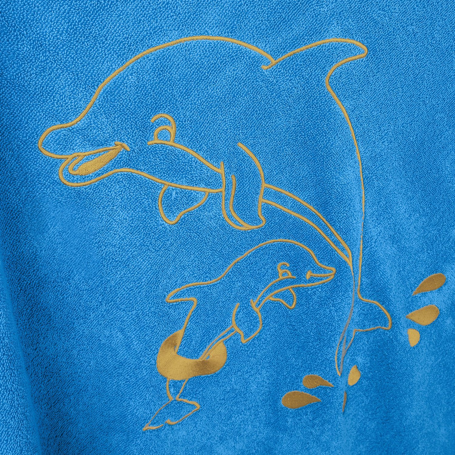 und Tiermotiv Saum Delfin, Garn, in Gold, Petrol-Gold 100x100cm Twist Babydecke gesticktes Zero Aymando,