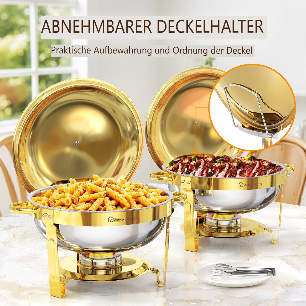 Warmounts Speisenwärmer Buffetwärmer, (2-tlg), Chafing Dish Speisenwärmer Set, Rund, Edelstahl, Buffet Warmhalte-Set