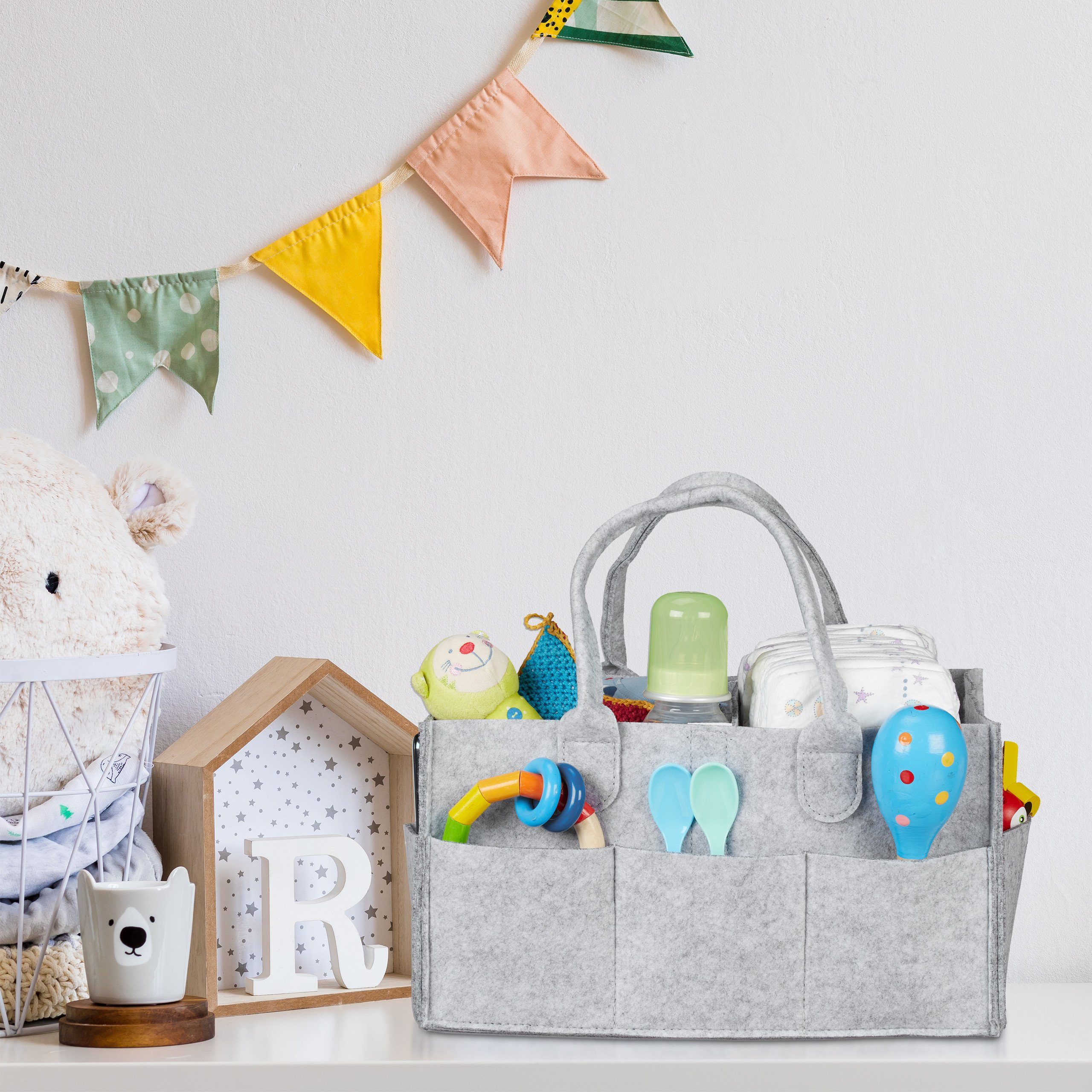 relaxdays Wickeltasche Baby Windel Caddy Filz (1-tlg), Hellgrau