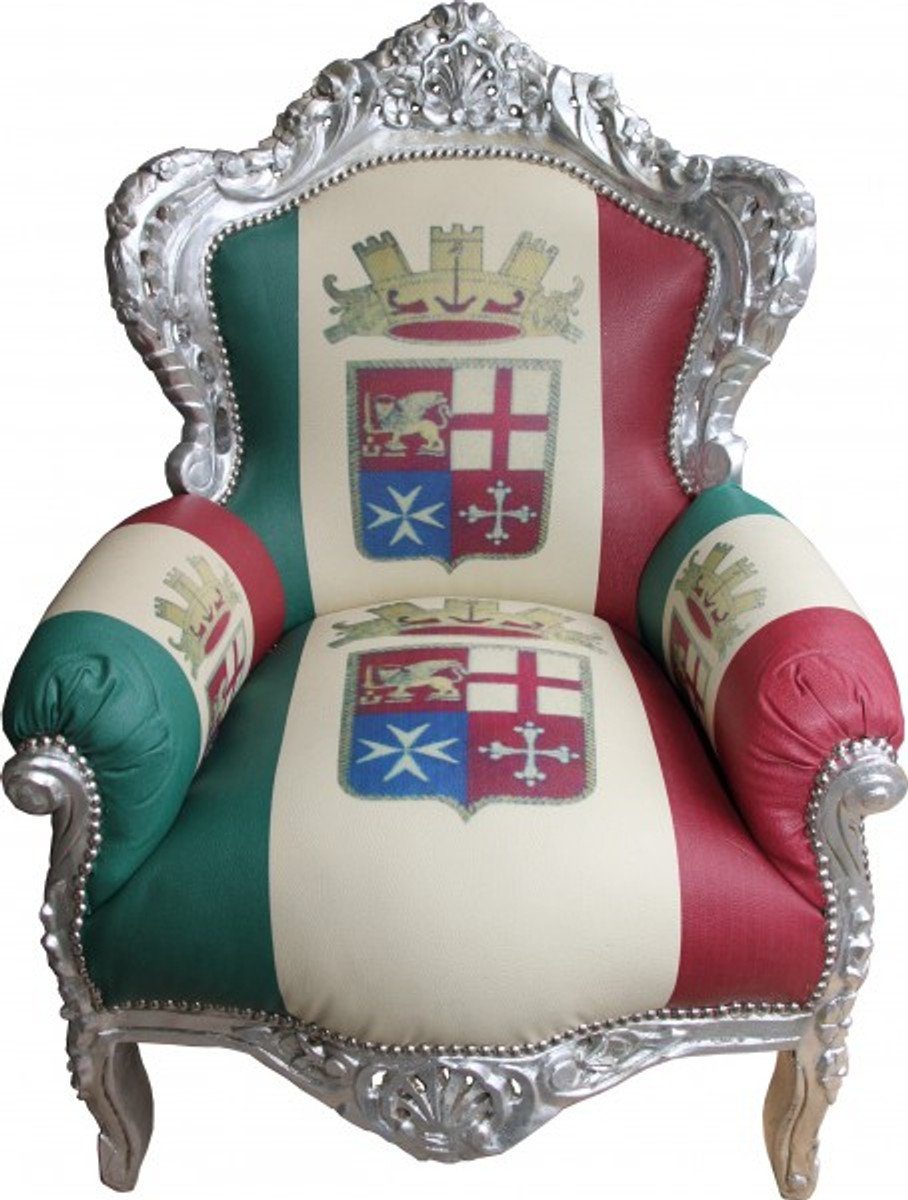 Casa Padrino Sessel Barock Sessel King Italien / Silber 85 x 85 x H. 120 cm - Barock Sessel im Italien Design