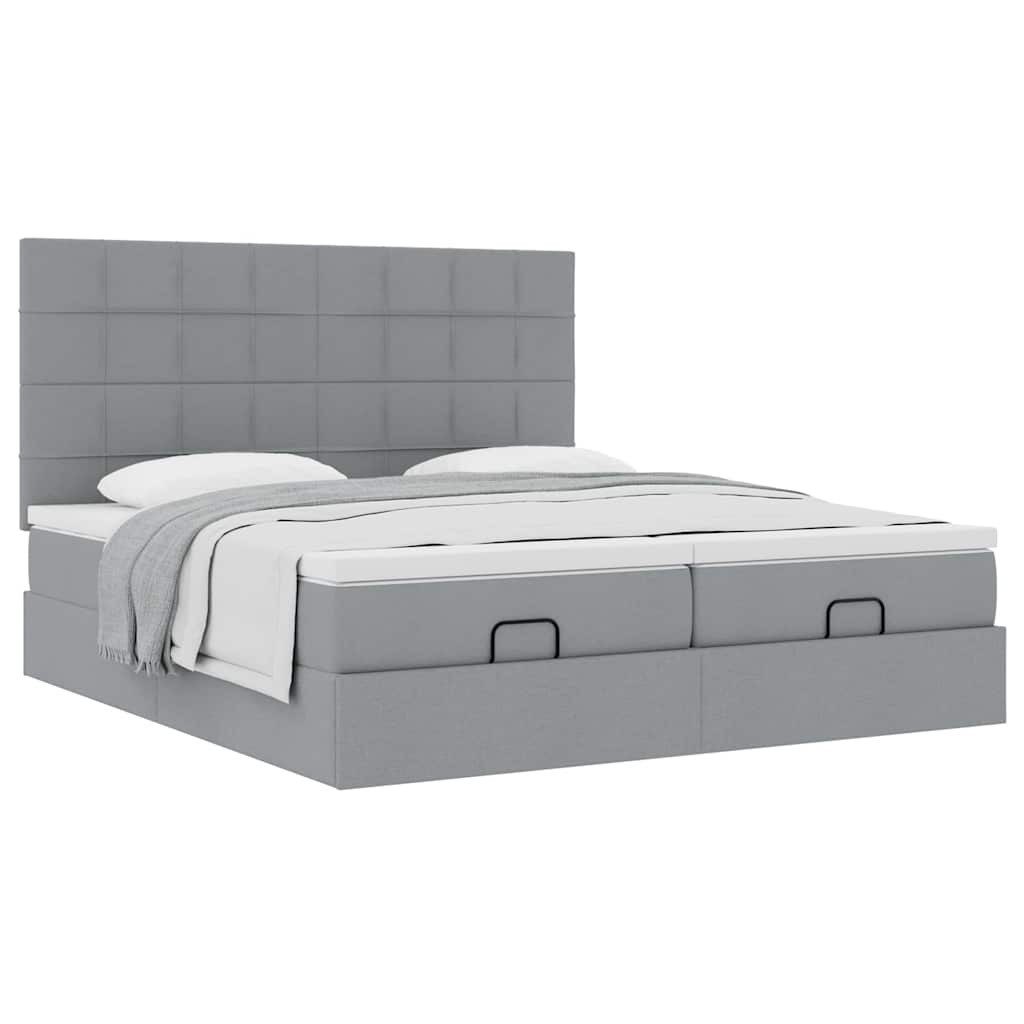 Bett Ottoman-Bett mit Matratzen Hellgrau 180x200 cm Stoff