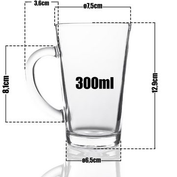 BigDean Latte-Macchiato-Glas 6x Latte Macchiato Gläser mit Henkel 300 ml - spülmaschinenfest, Glas