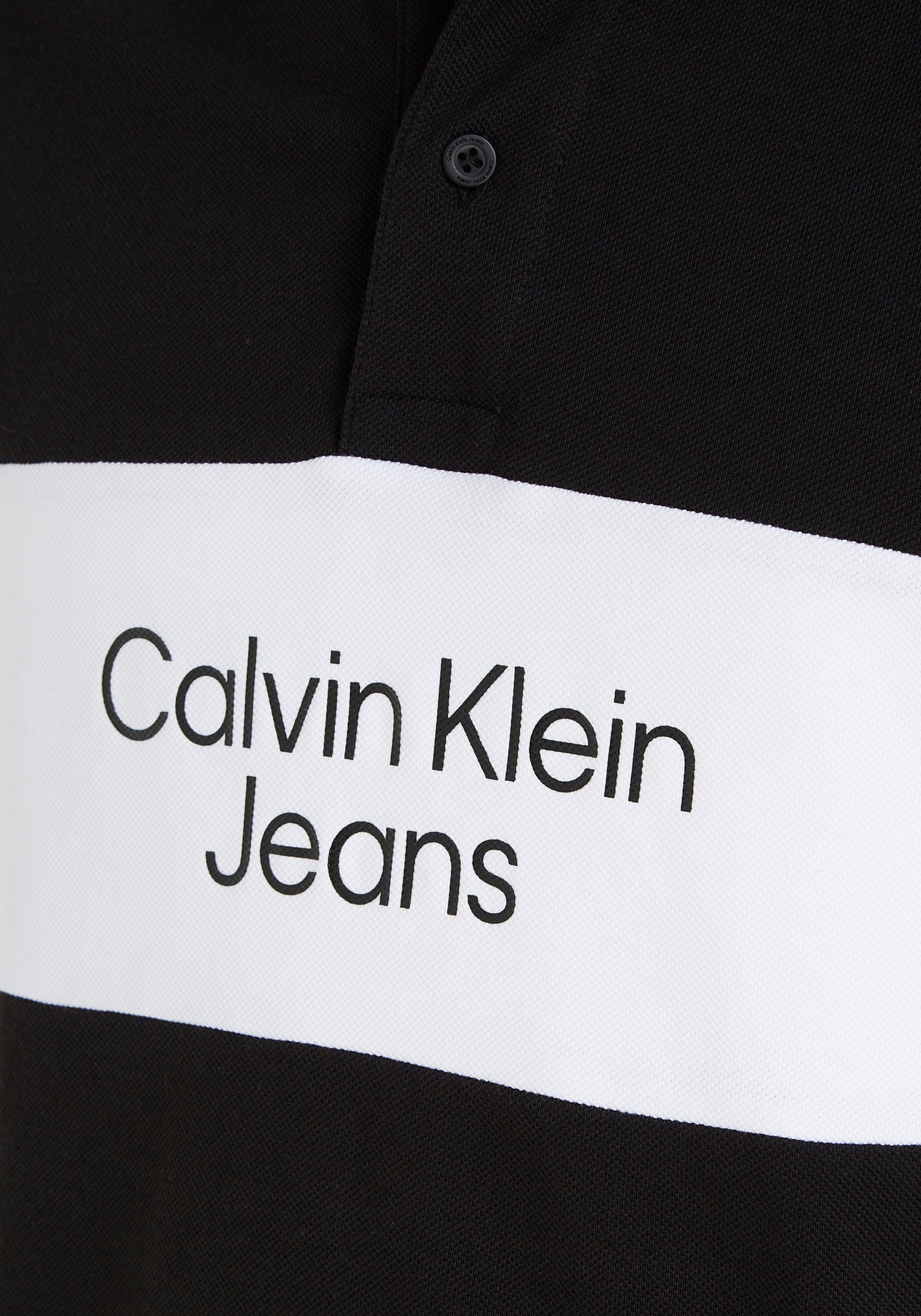 Brust POLO Calvin Calvin LOGO der Klein Logo Colorblock mit Jeans Poloshirt COLORBLOCK auf Klein