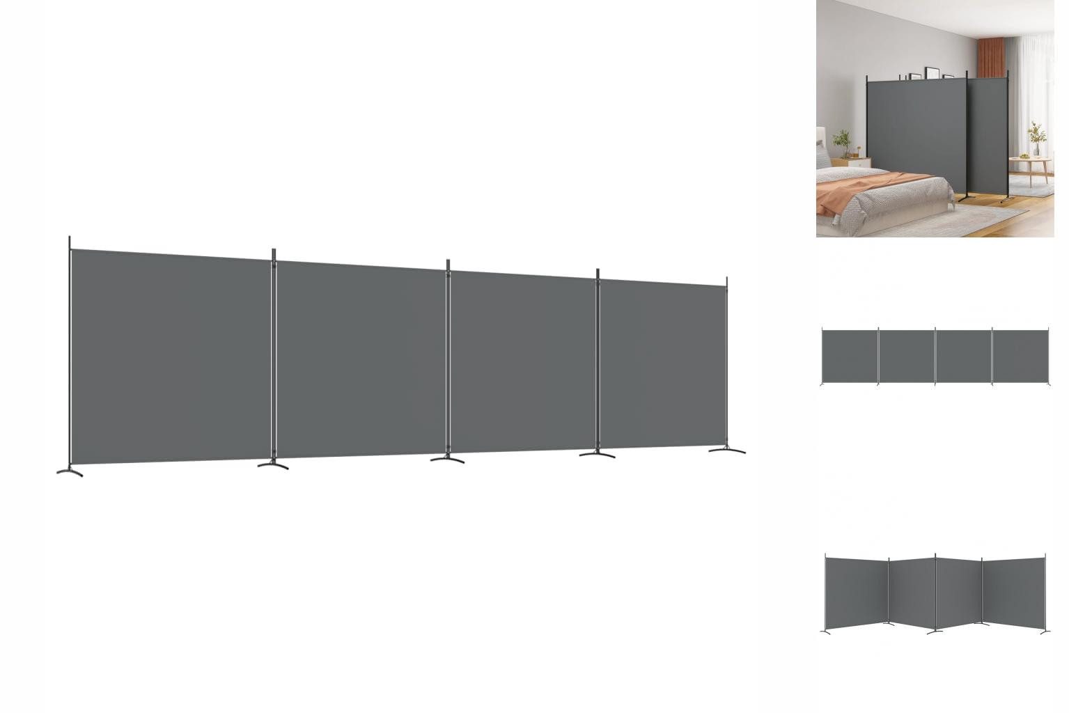 vidaXL Paravent 4-tlg Paravent Anthrazit 698x180 cm Stoff Raumteiler Spanische Wand
