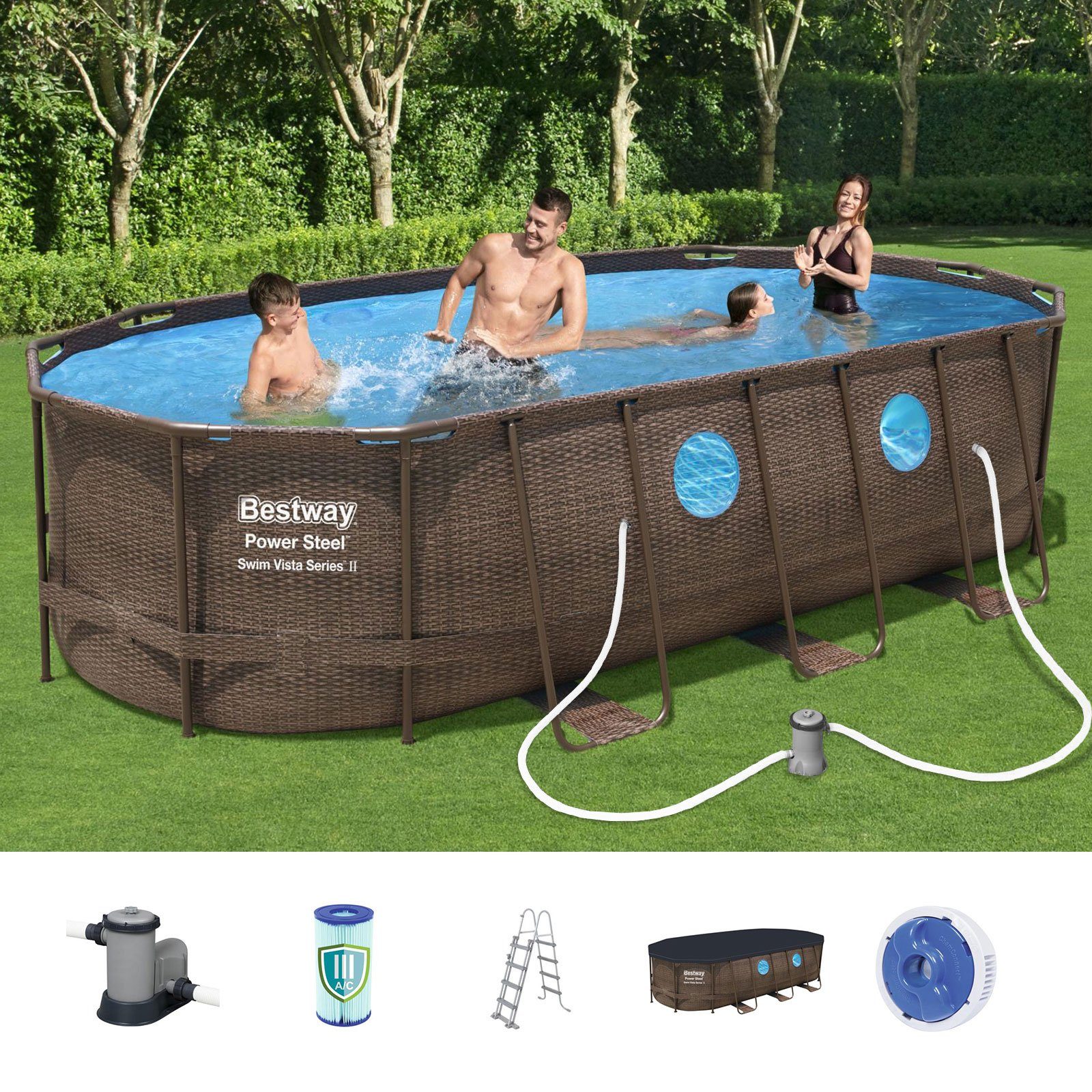 BESTWAY Pool »BESTWAY 56716 Power Steel Vista Pool Swimmingpool Rattan ...
