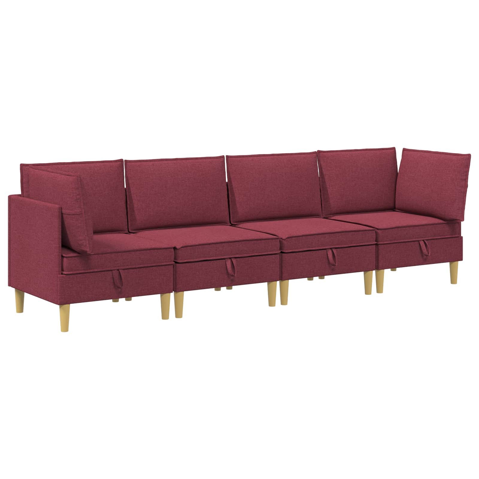 vidaXL Sitzgruppe Wohnzimmergarnitur mit Kissen mit Speicher 4 pcs Weinrot Stoff, (4-tlg)