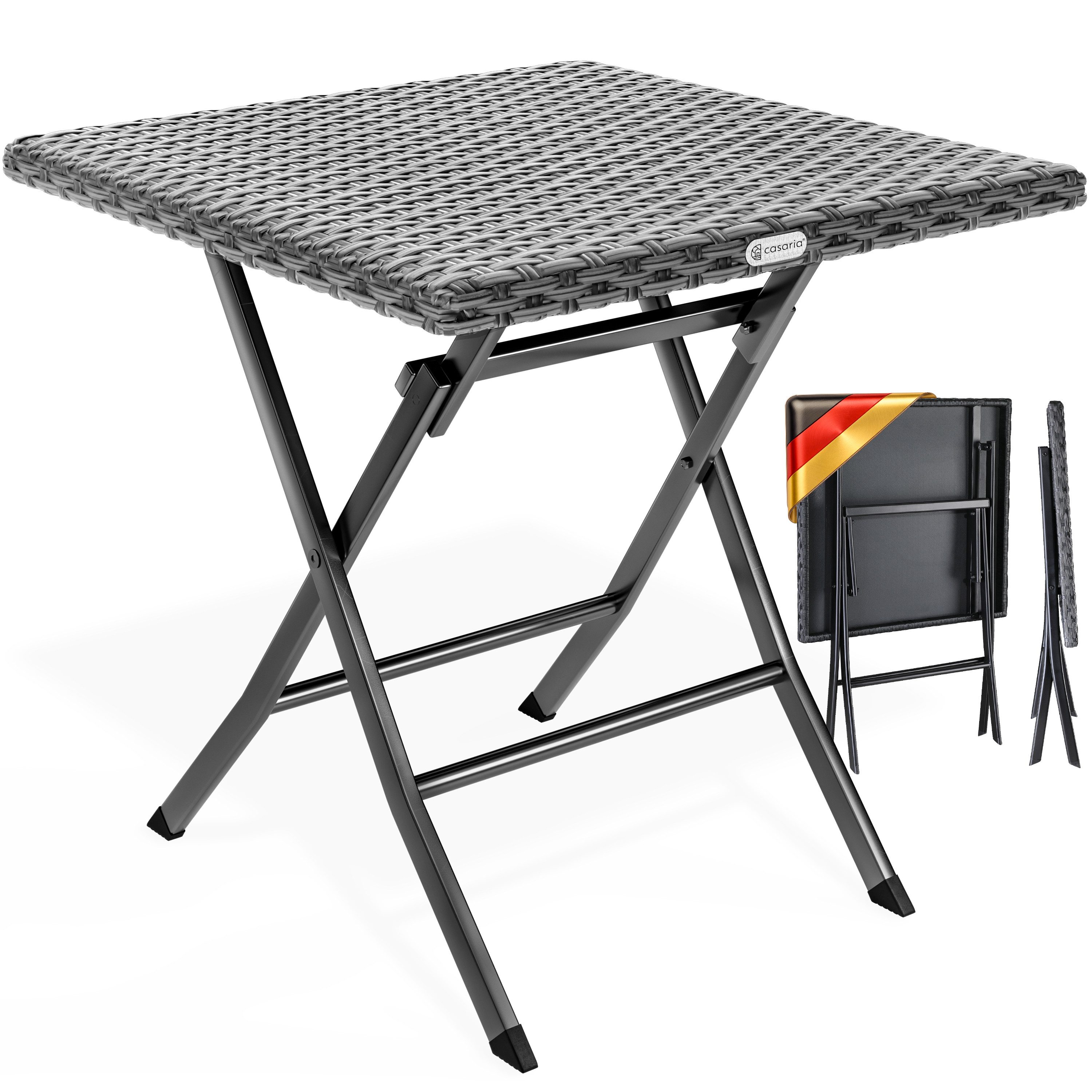 Casaria Gartentisch, Polyrattan 65x65cm Platzsparend Klappbar Tragbar 60kg Belastbarkeit