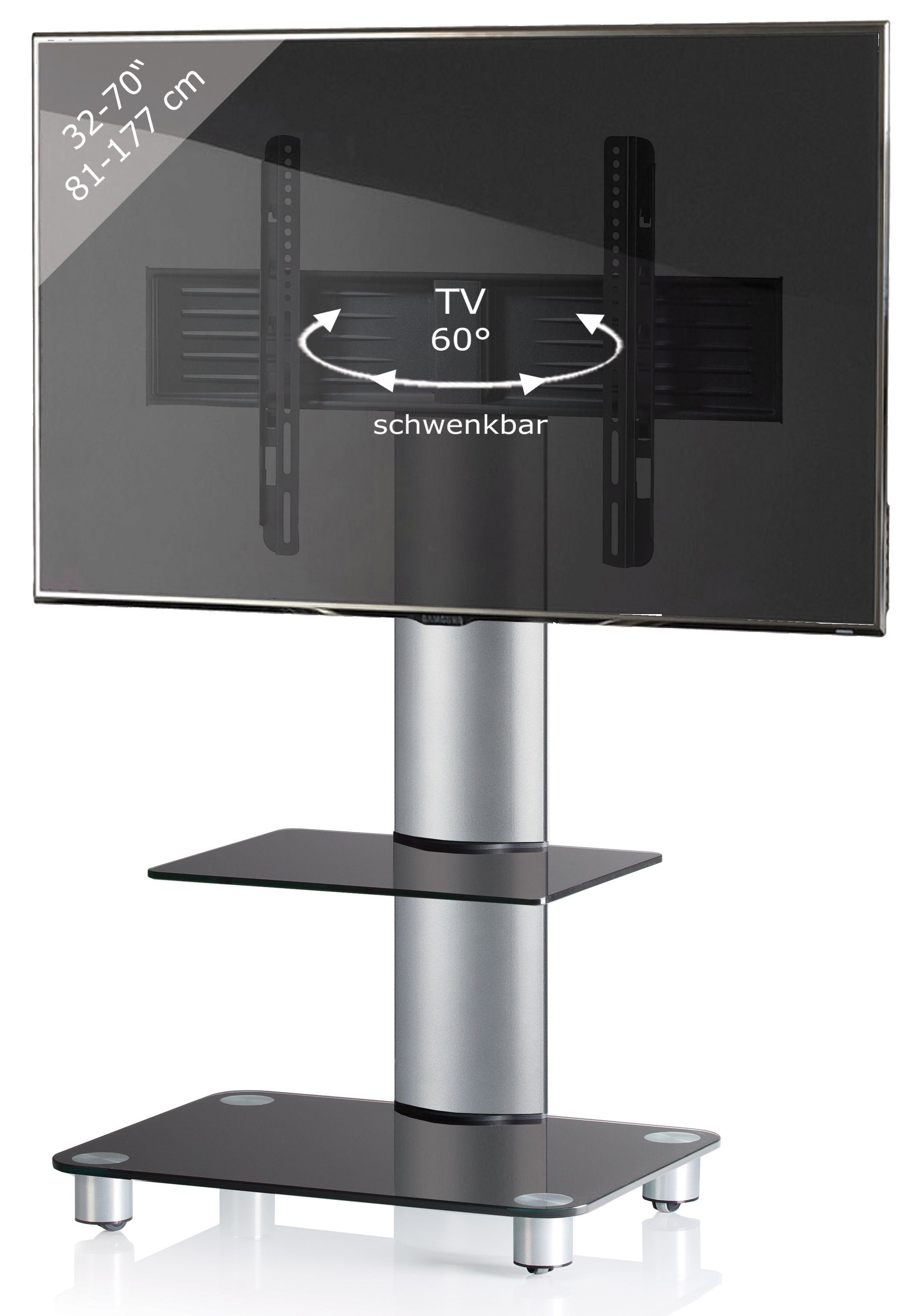 VCM TV-Ständer Tosal B. 60 x T. 44 x H. 100 cm, (1, Schwarzglas, 1 Fach, für Flachbildfernseher)
