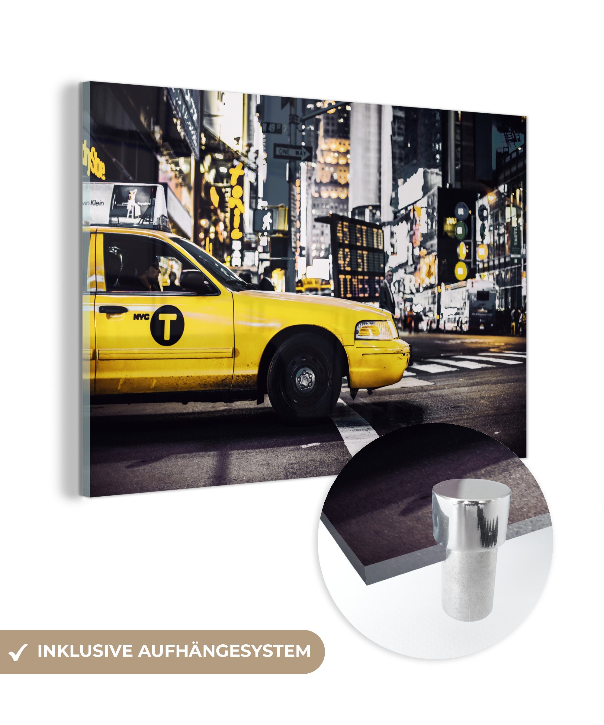 MuchoWow Acrylglasbild & - Taxi (1 Acrylglasbilder York - New Gelb, St), Schlafzimmer Wohnzimmer