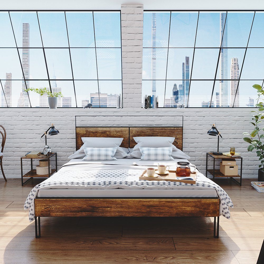 Vicco Nachtschrank Fyrk, Antikholz/Schwarz, 2er Set