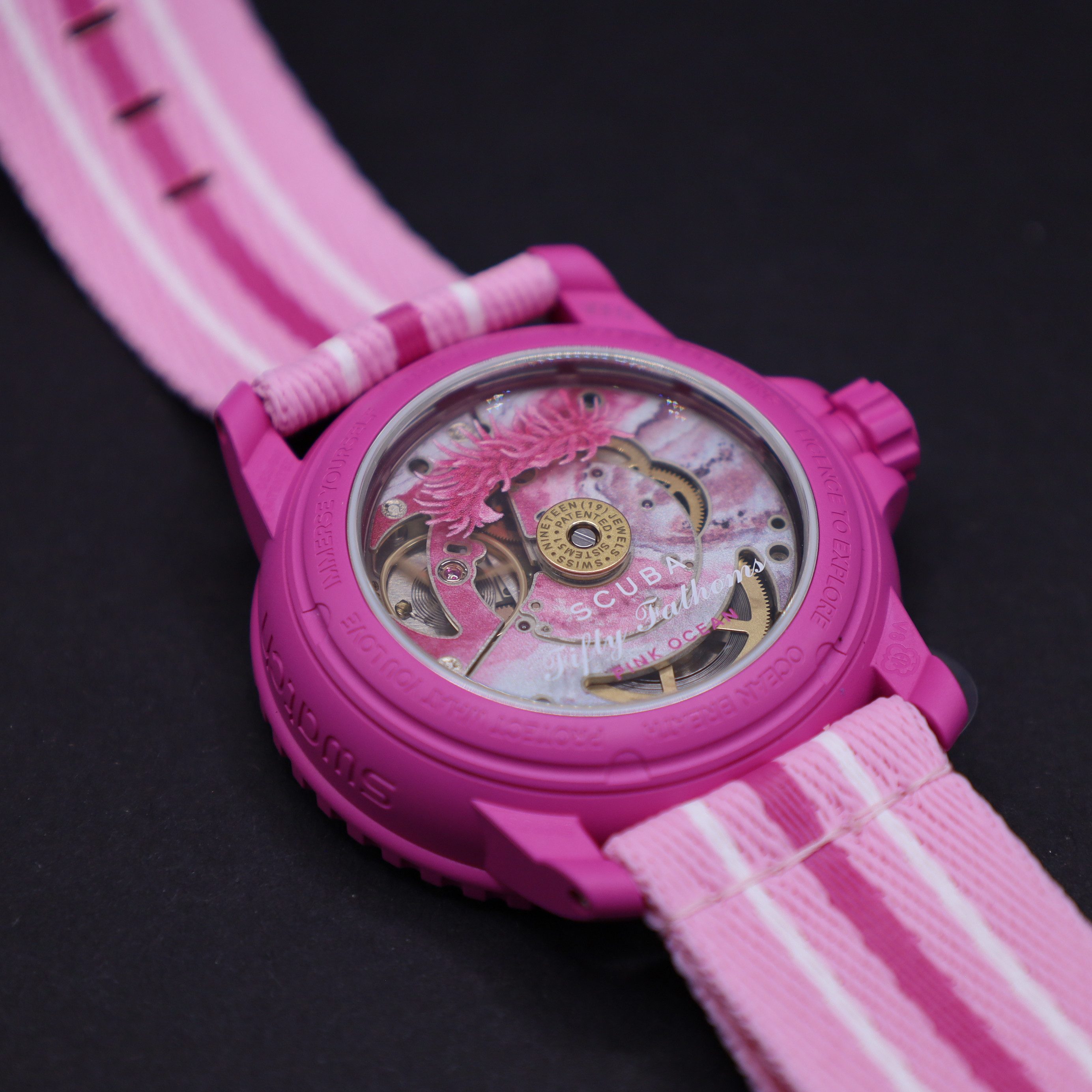 Swatch Automatikuhr Blaincpain x Swatch Fifty Fathoms Pink Ocean SO35P400 günstig online kaufen