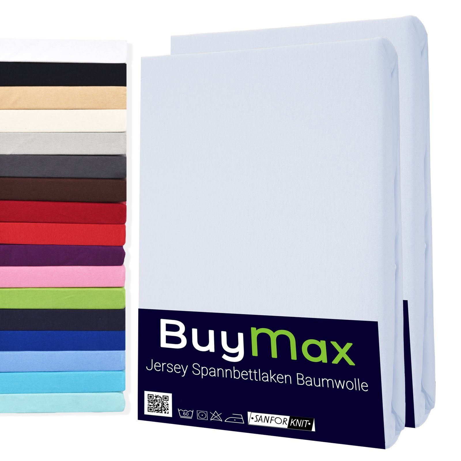 Buymax Spannbettlaken 2-er Set, Doppelpack, Bettlaken, Jersey 100% Baumwolle, Gummizug: rundum, (2 Stück), Pflegeleicht und Atmungsaktiv in Verschiedenen Farben und Größen