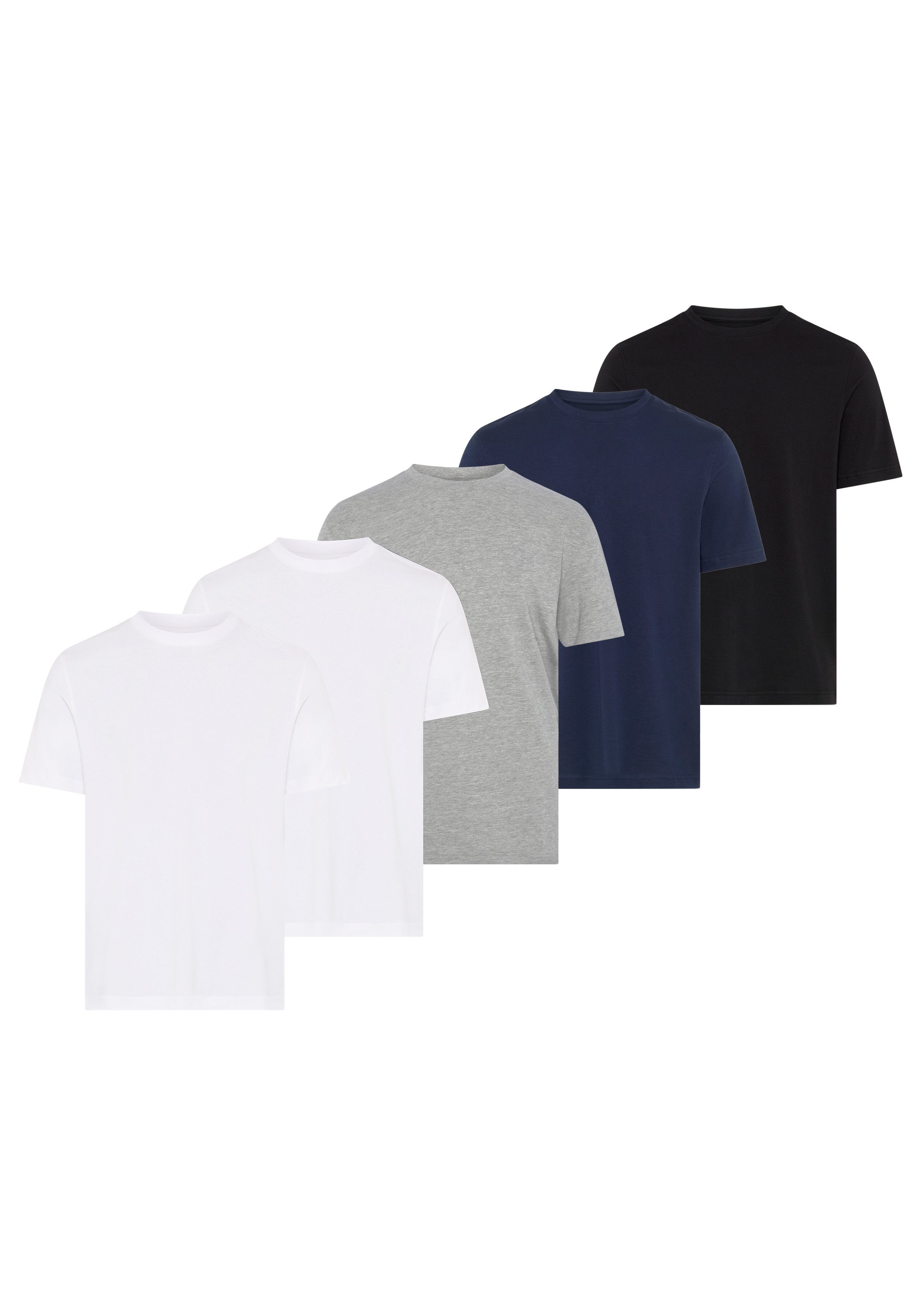 Man's World Rundhalsshirt (5er-Pack) Kurzarm, Regular Fit, unifarben, Rundhals, aus Baumwolle