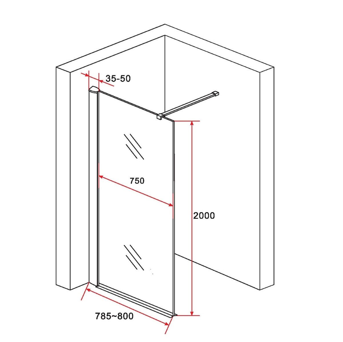 Aloni Walk-in-Dusche Aloni Walk In Dusche, Duschwand 8mm Spiegelglas mit Nano-Beschichtung, Sicherheitsglas, begehbare Duschabtrennung mit Sicherheitsglas – 80x200 cm