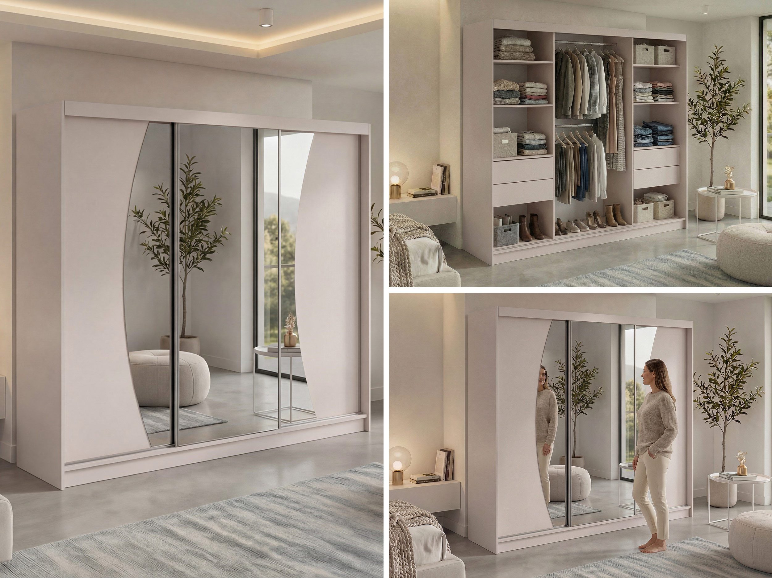 MKS MÖBEL Schiebetürenschrank VERONA 240 (mit Schubladen/ohne Schubladen, Spiegelschrank mit Kleiderstange) Schwebetürenschrank 240 cm, Kleiderschrank, modernes – Bild 3 von 5