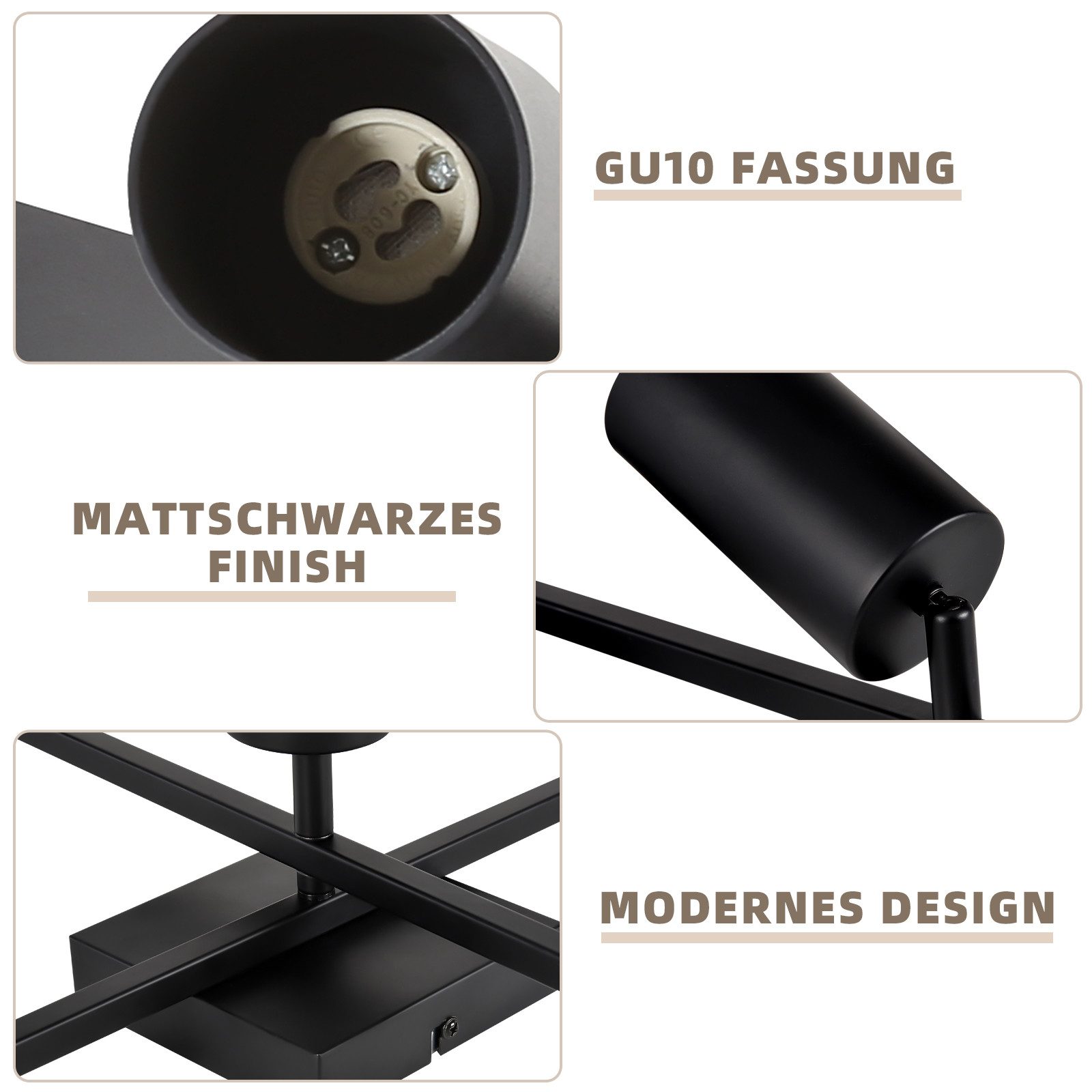 ZMH Deckenstrahler 5 Flammig Schwarz/Weiß GU10 Spots Deckenlampe für Schlafzimmer, ohne Leuchtmittel, Wohnzimmerlampe 350° Schwenkbar Modern Strahler – Bild 5 von 5