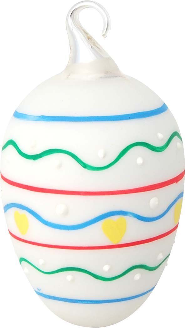 Krebs Glas Lauscha Osterei buntes, verspieltes Design, Frühling, Osterdekoration (Set, 5 St., 1 großes Ei: Ø 6cm/Höhe 10cm, 4 kleine Eier: Ø 4,5cm /Höhe 8cm), Mundgeblasenes und handbemaltes Glas, Made in Germany