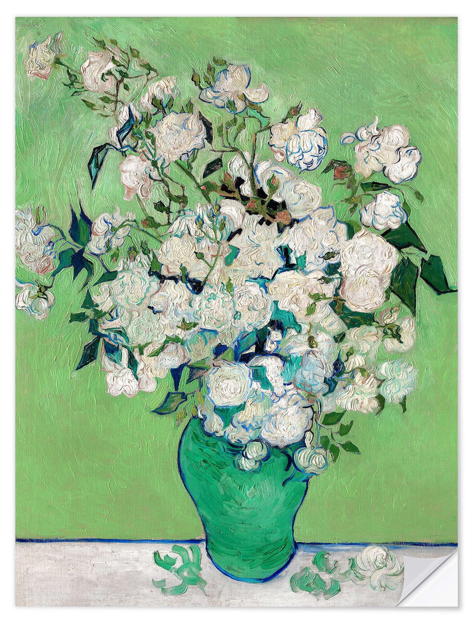 Posterlounge Wandfolie Vincent van Gogh, Weiße Rosen, Wohnzimmer Landhausstil Malerei