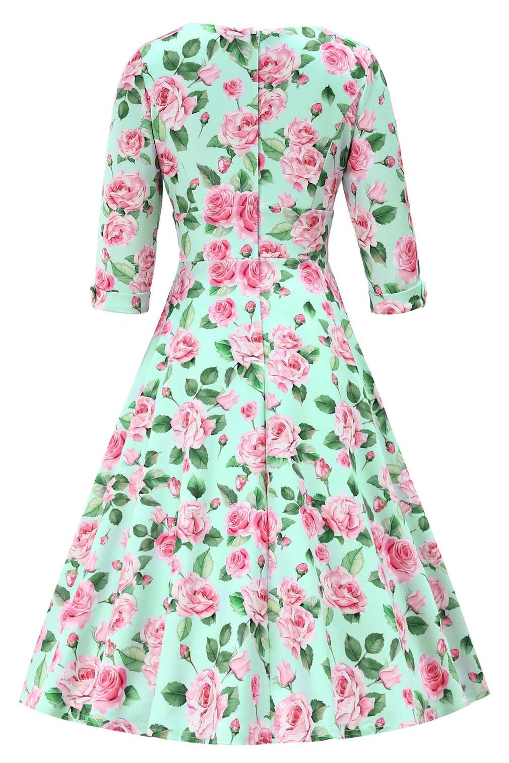Dolly and Dotty A-Linien-Kleid Scarlette Baby Blue Pink Roses Retro Rockabilly 50er