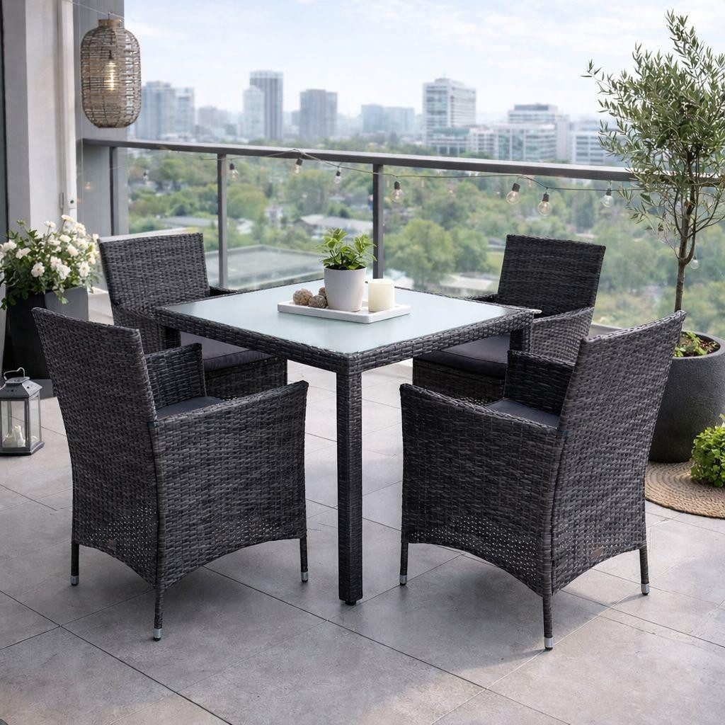 ESTEXO Sitzgruppe Polyrattan Gartenmöbel Set Rattan Gartenset Essgruppe Anthrazit Grau