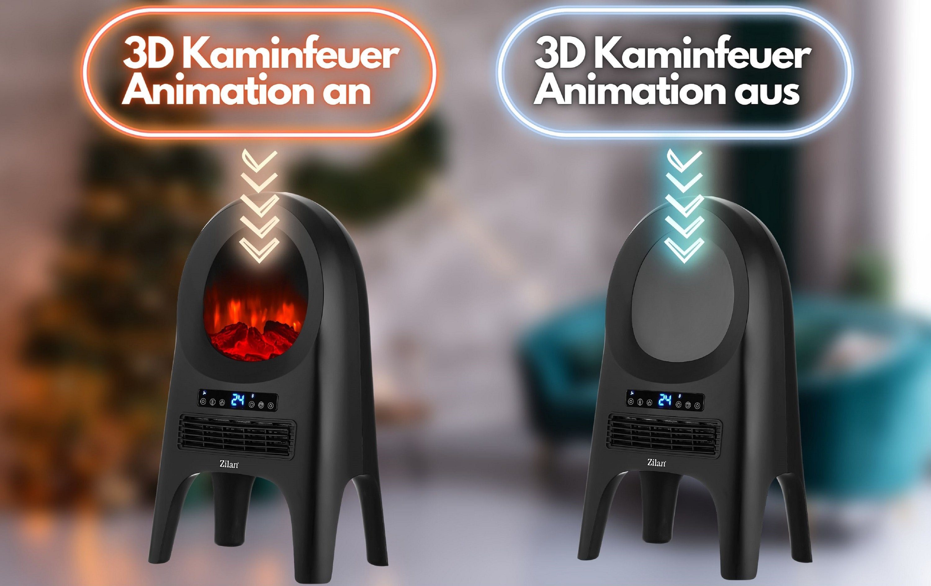 2 Kaminfeuers, Timer, eines Leistungsstufen, Animation Kaltluftfunktion W, Keramikheizlüfter ZLN-5664, 3D 8h Zilan Fernbedienung, 2000