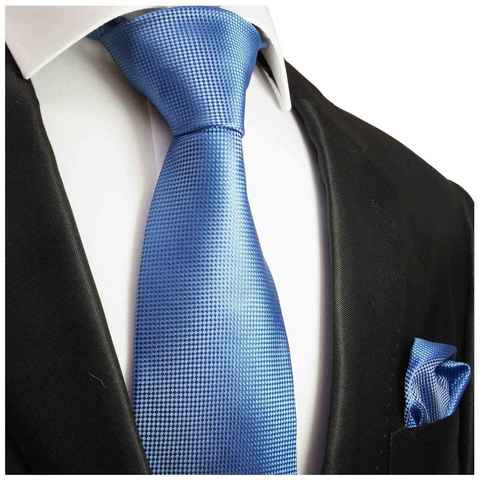 Paul Malone Krawatte Herren Seidenkrawatte und Tuch modern uni 100% Seide (Set, 2-St., Krawatte mit Einstecktuch) Schmal (6cm), blau 898