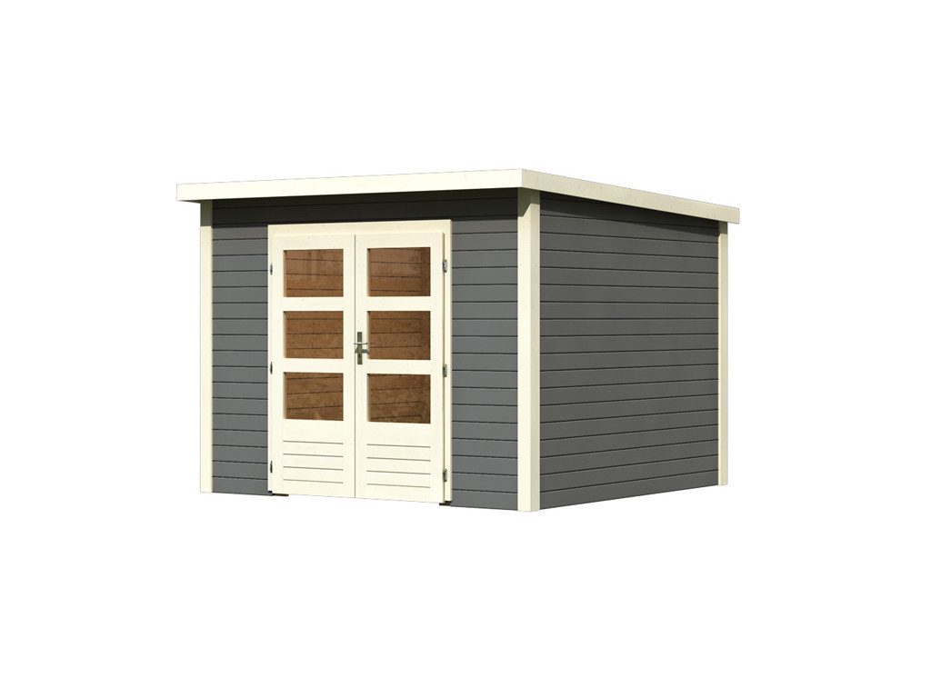 Karibu Gartenhaus Gartenhaus Wacken 6 28 mm terragrau, BxT: 285x275 cm, 28 mm Wandstärke, Doppeltür mit Kunstglas-Einsätzen