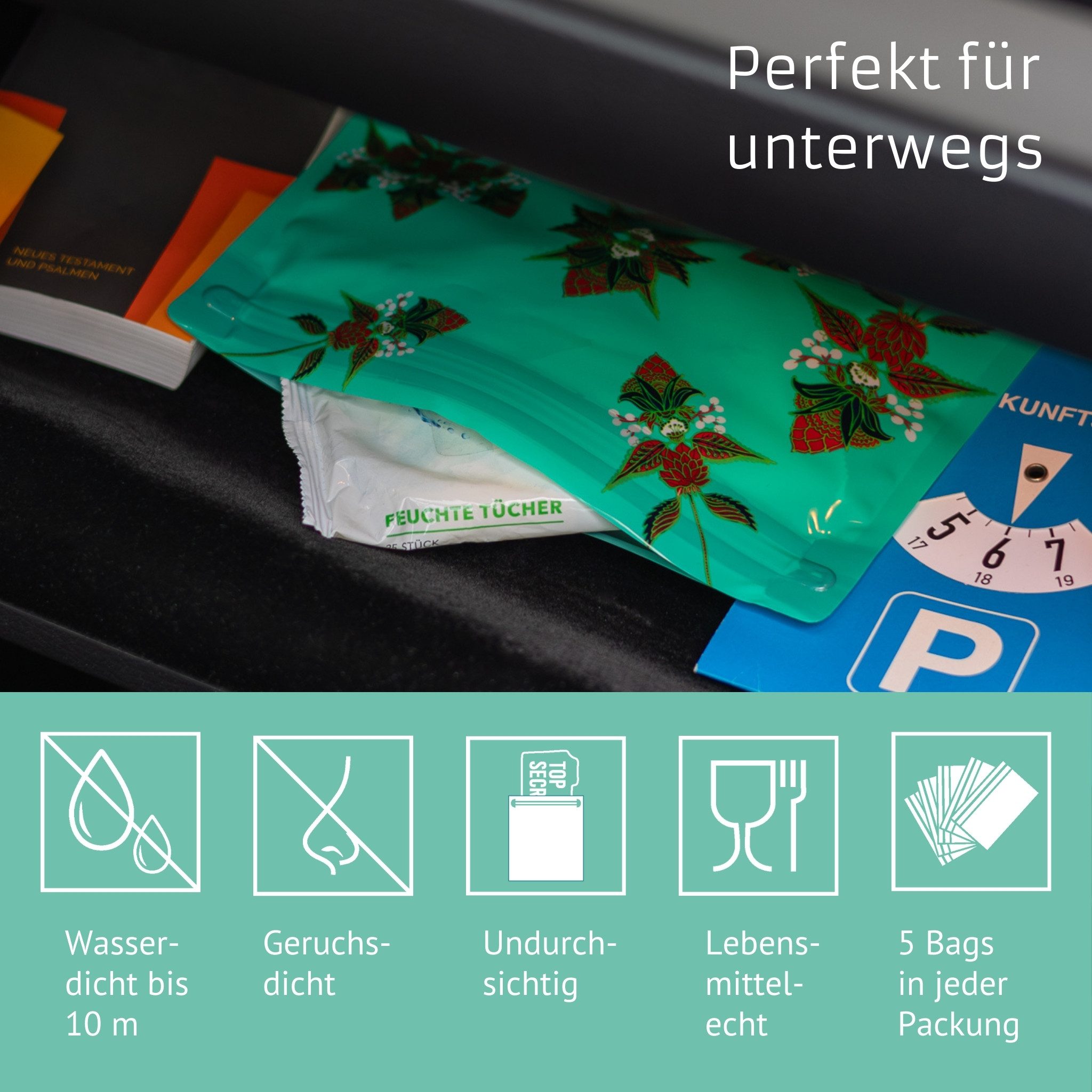 Noaks Packsack Noags Bag, Flower, wasserdicht, geruchsdicht, undurchsichtig