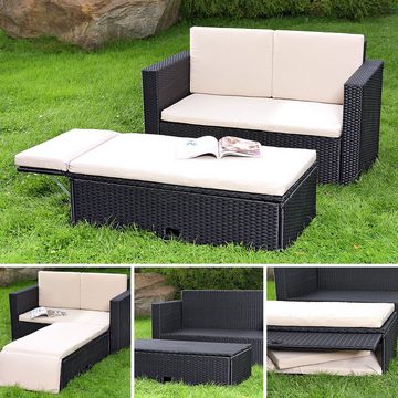 Mucola Gartenlounge-Set Polyrattan Gartensofa Lounge Sofa Gartenmöbel Gartensofa Sitzgarnitur, (Set, 2-tlg., Sofa & Ottomane), Kissen inkl. Reißverschluss, daher abnehm- und waschbar