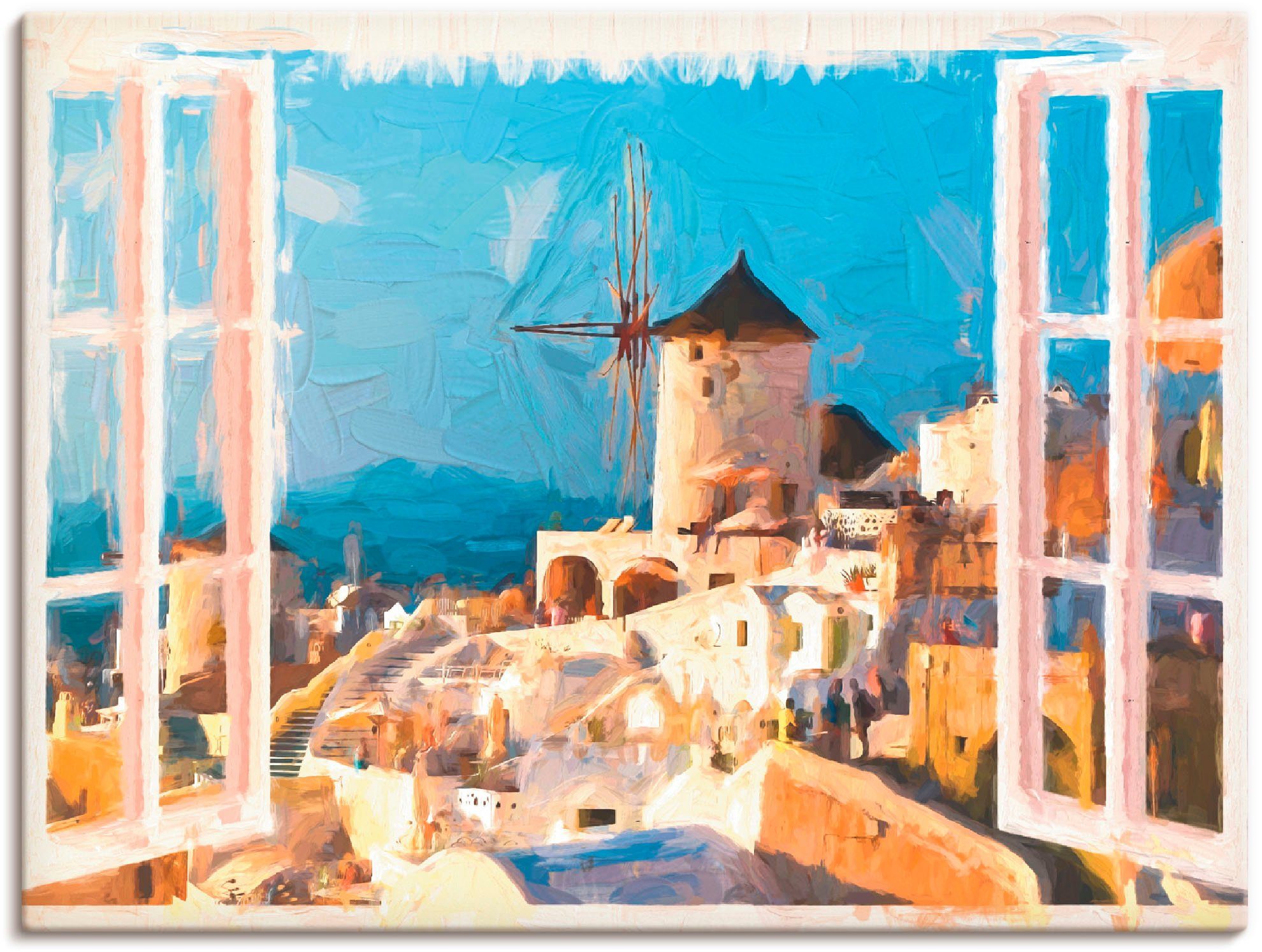 Artland Wandbild Blick durch das Fenster auf Santorin, Fensterblick (1 St),  als Leinwandbild, Wandaufkleber oder Poster in versch. Größen