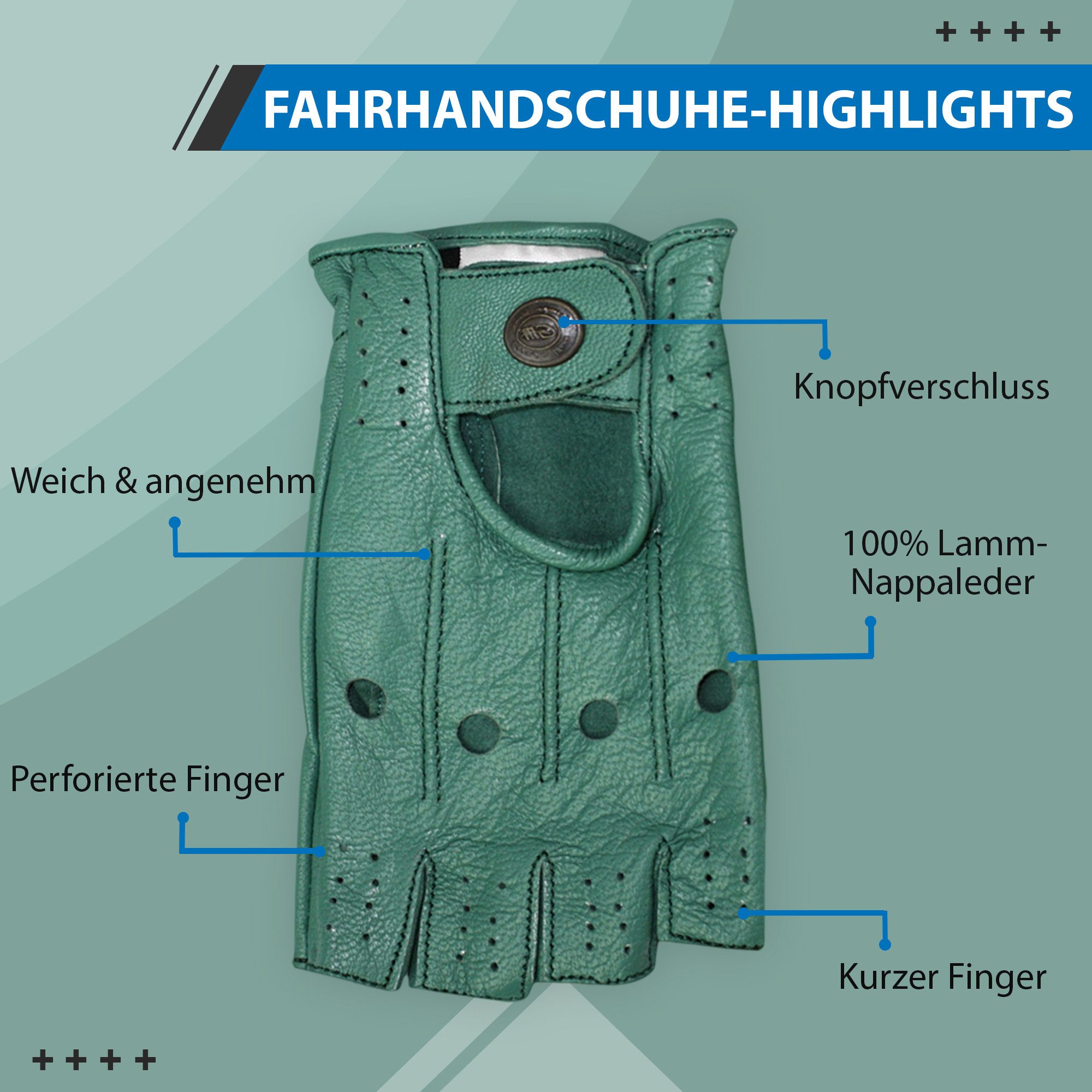German Wear Lederhandschuhe Driving-GL3 Driving Halbfinger Fingerlose Autofahrer Lederhandschuhe echtleder – Bild 3 von 5