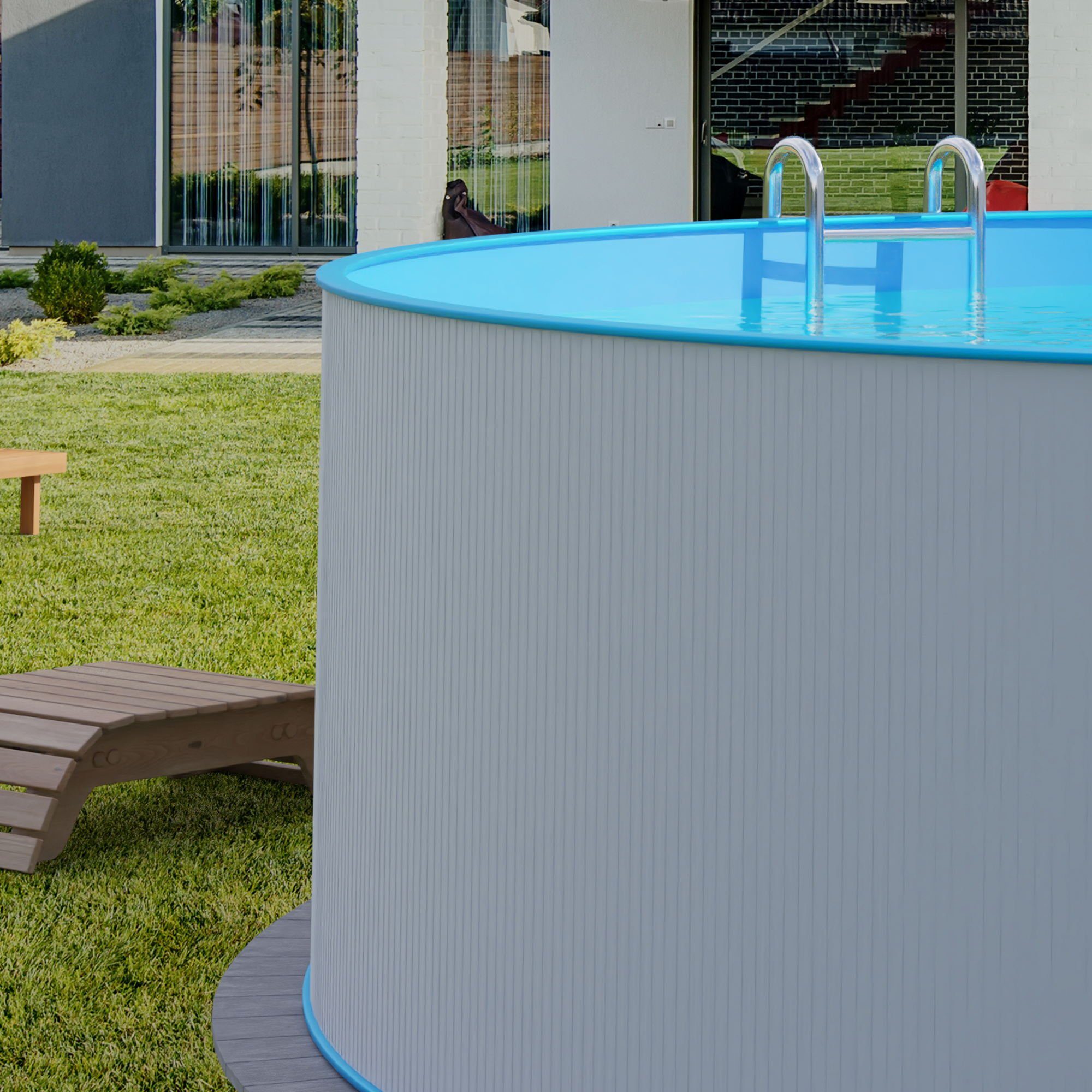 Planet Pool Stahlwandpool Rund - Wählbare Größe, 90cm Tief, Anthrazit