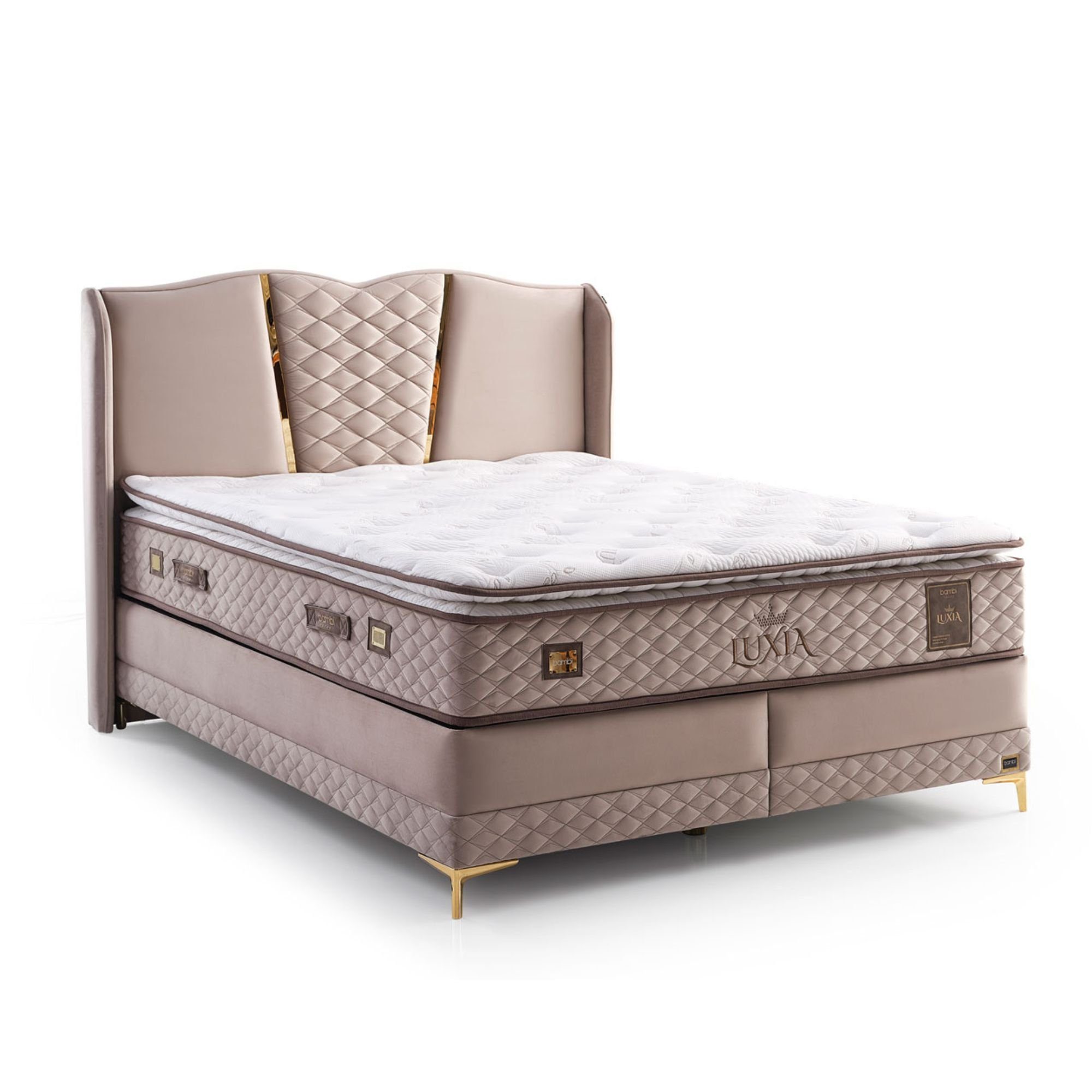 Bambi Boxspringbett mit Matratze mit Topper Polsterbett Hydraulisches Stauraumbett Luxia (2 Bettkästen, 1 Matratze mit Topper, inkl. Kopfteil, 4-St., Schlafzimmer Set), Doppelbett