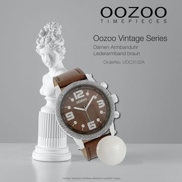 OOZOO Quarzuhr Oozoo Unisex Armbanduhr Vintage Series, (Analoguhr), Damen, Herrenuhr rund, extra groß (ca. 47x40mm) Lederarmband braun