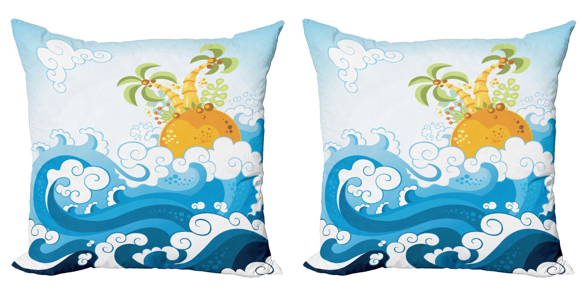 Kissenbezüge Stück), (2 Palmen Digitaldruck, Accent Modern Abakuhaus Doppelseitiger Insel und exotische Wellen