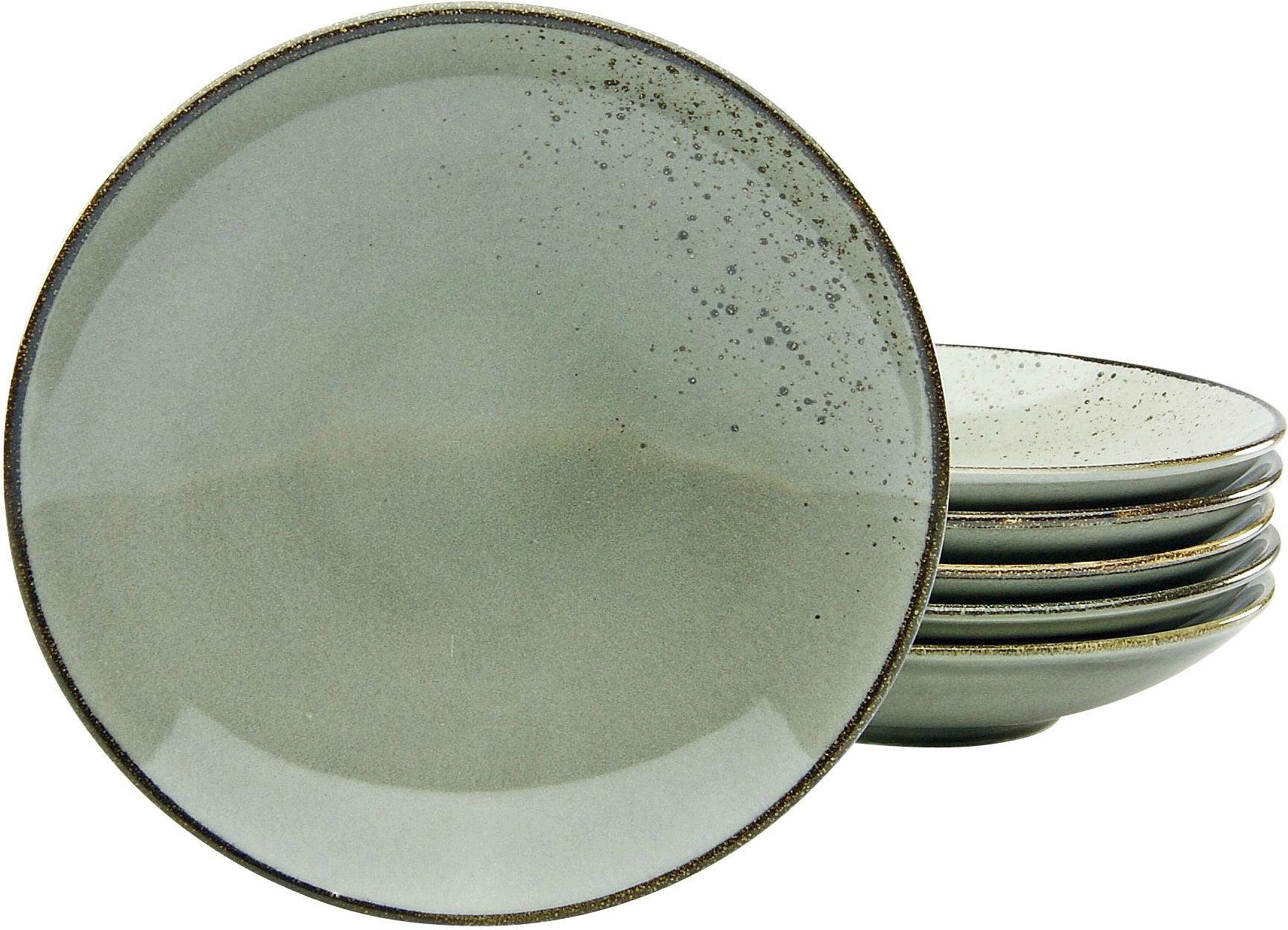 CreaTable Suppenteller »Essteller NATURE COLLECTION«, (6 St), Teller Set  für 6 Personen, Ø 22 cm, Steinzeug, tiefe Teller