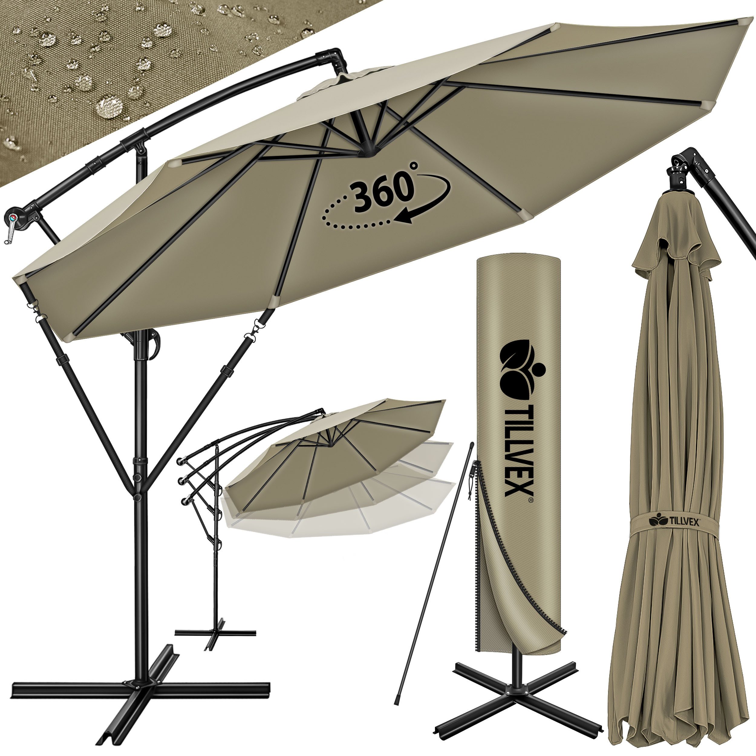 tillvex Sonnenschirm 300 cm Kurbel Ampelschirm günstig online kaufen