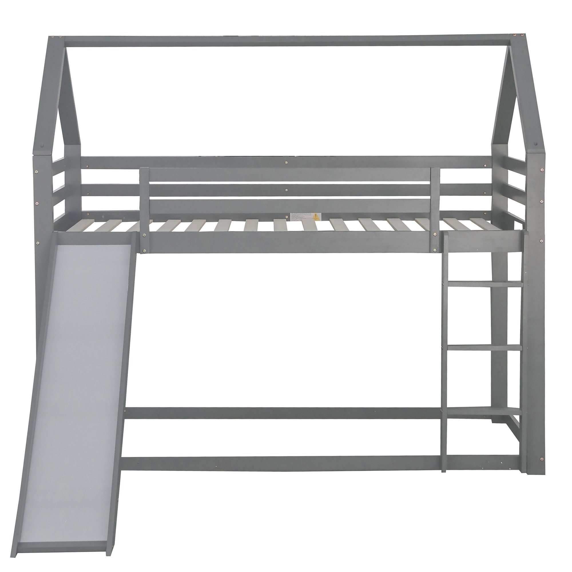 Etagenbett (inklusive Lattenrost, Rutsche, Leiter und Fallschutz), Hausbett Kinderbett mit 2 Schlafgelegenheiten, 90x200cm, Kiefer